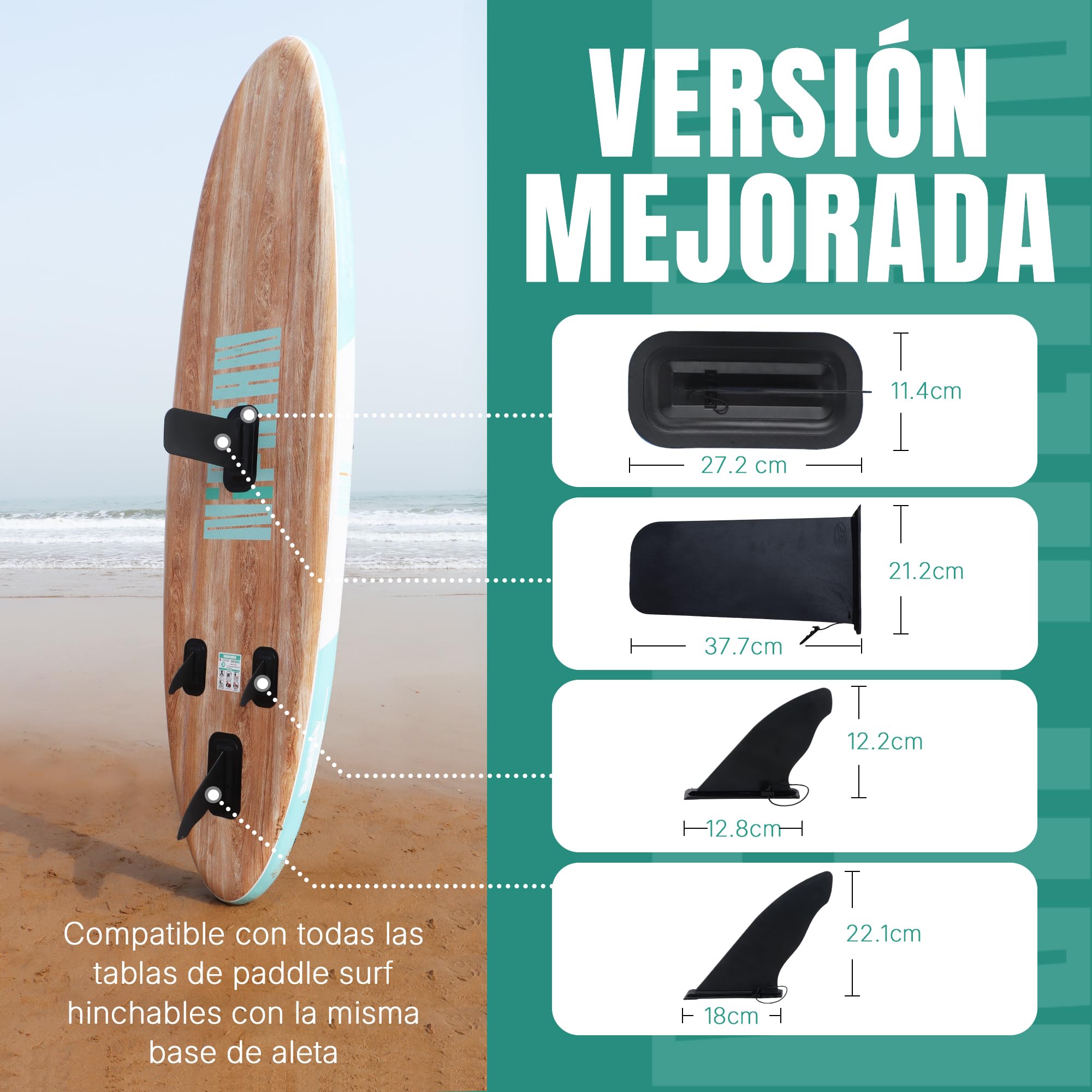 Aleta de Tabla de Paddle 4/9/15 Pulgadas de Repuesto para Olas - Accesorio Duradero para Tablas de Paddle de pie