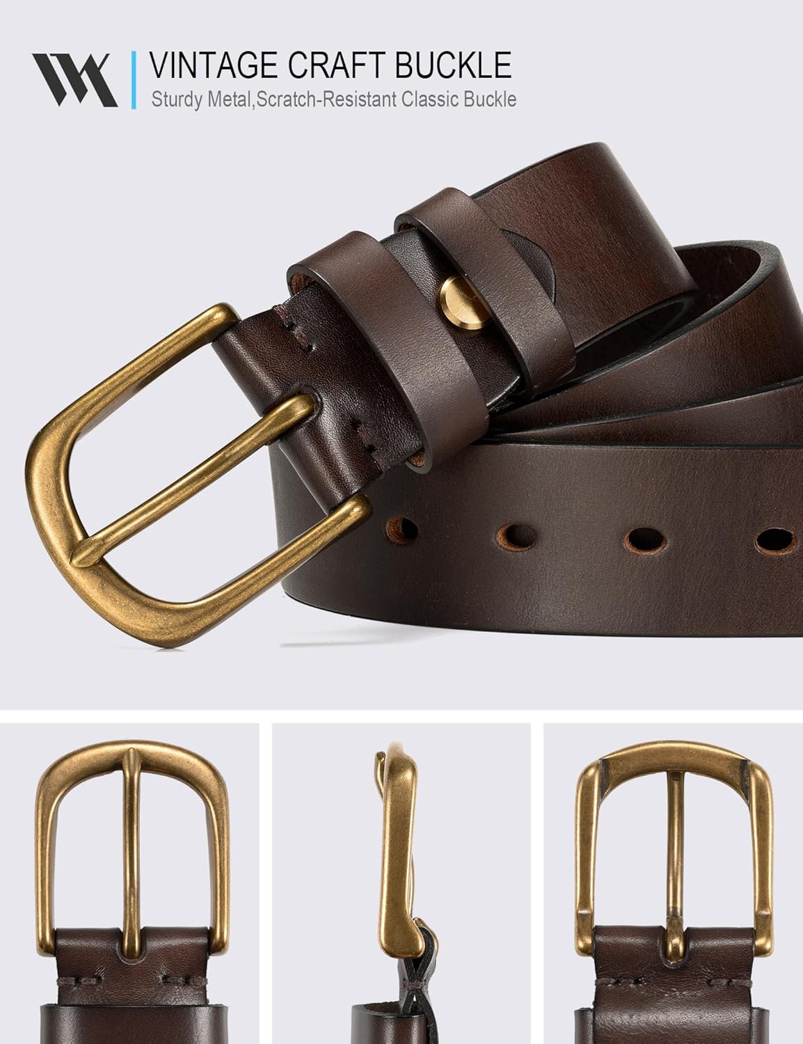 WOLFANT Thicken Full Grain Heavy Duty Casual Work Belts for Men,100% Italian Real Solid Leather