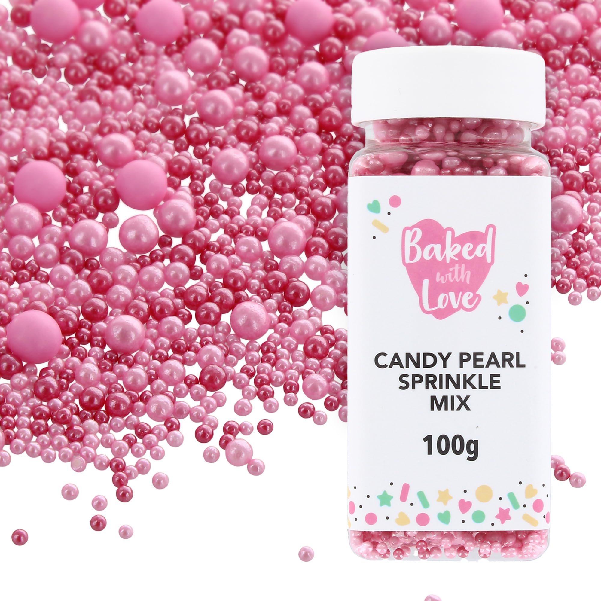 Candy Pearl Sprinkles By Baked With Love | 100g | Pink Sugar Cake Sprinkles, Edible Cake Decorations, Sugar Balls For Cupcakes