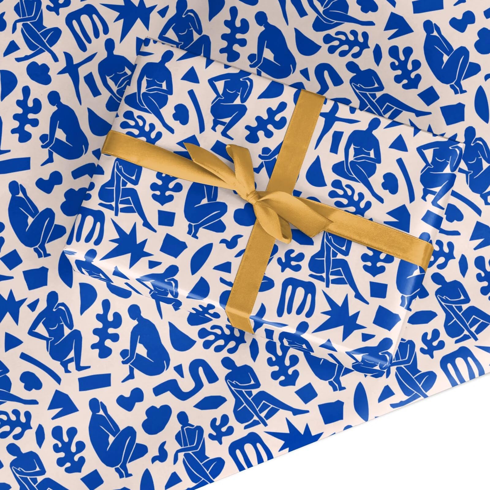 Abstract Art Wrapping Paper Gift Wrap – Blue Cut-Out Design – For Women, Men, Art Lovers – For Birthday, Christmas, Anniversary – by Dyefor - Small Roll (50cm x 2.2m)