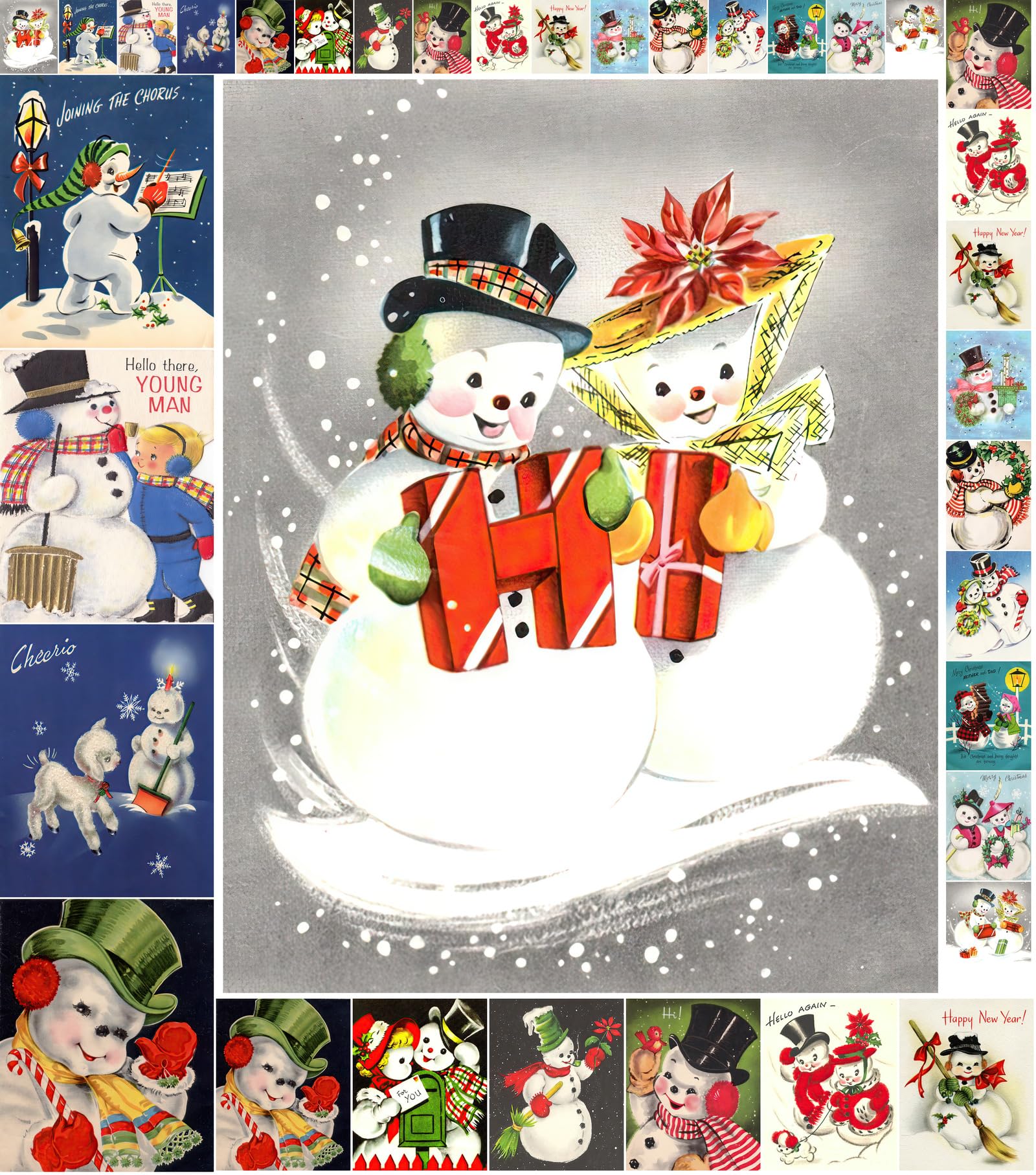 Decoupage Paper Pack (35 Sheets 6"x8") Christmas Snowman FLONZ Vintage Styled Christmas Pictures Cards for Decoupage, Craft and Scrapbooking