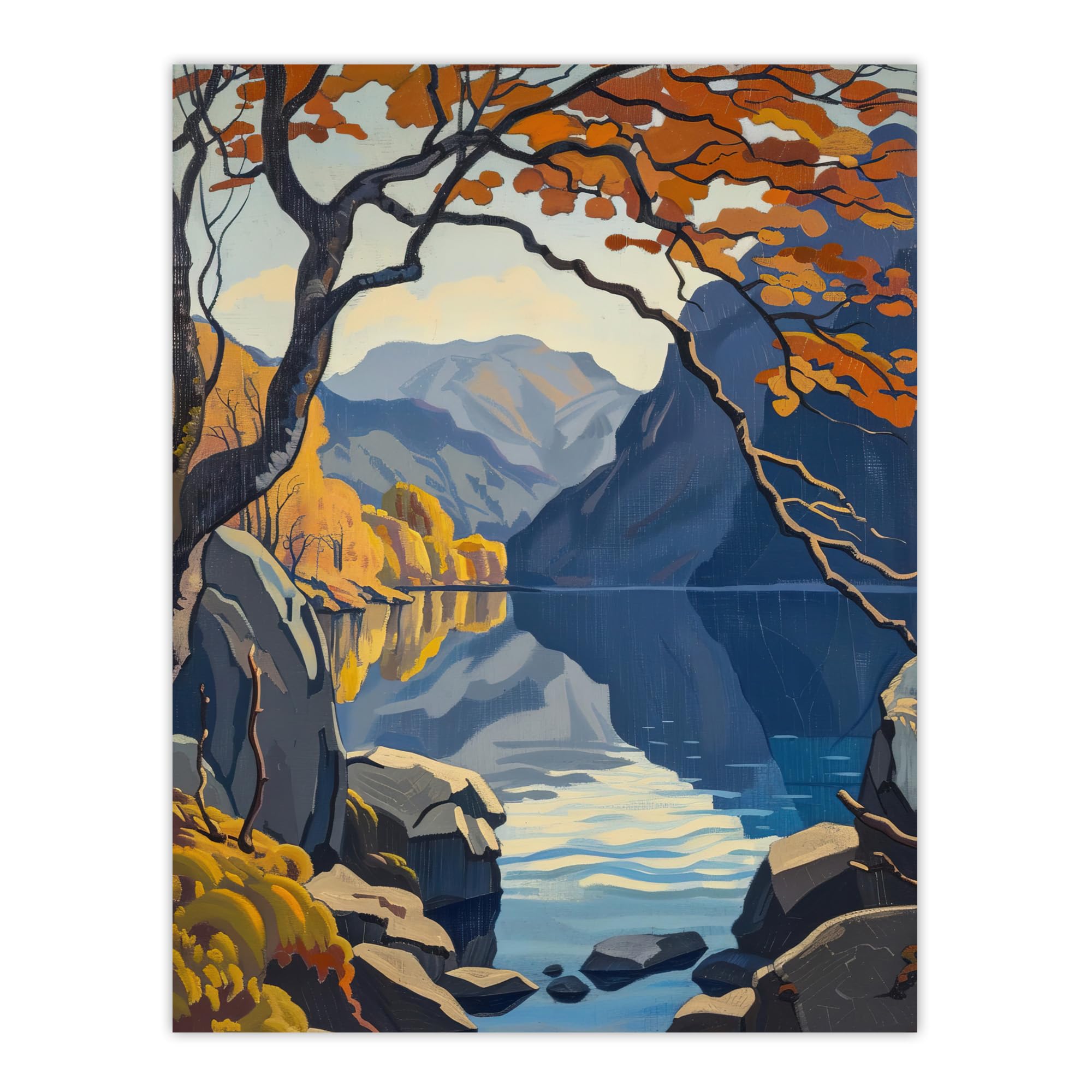 Artery8 Autumn Tree Lake District Cumbria Mountains Living Room Unframed Wall Art Print Poster Home Decor Premium