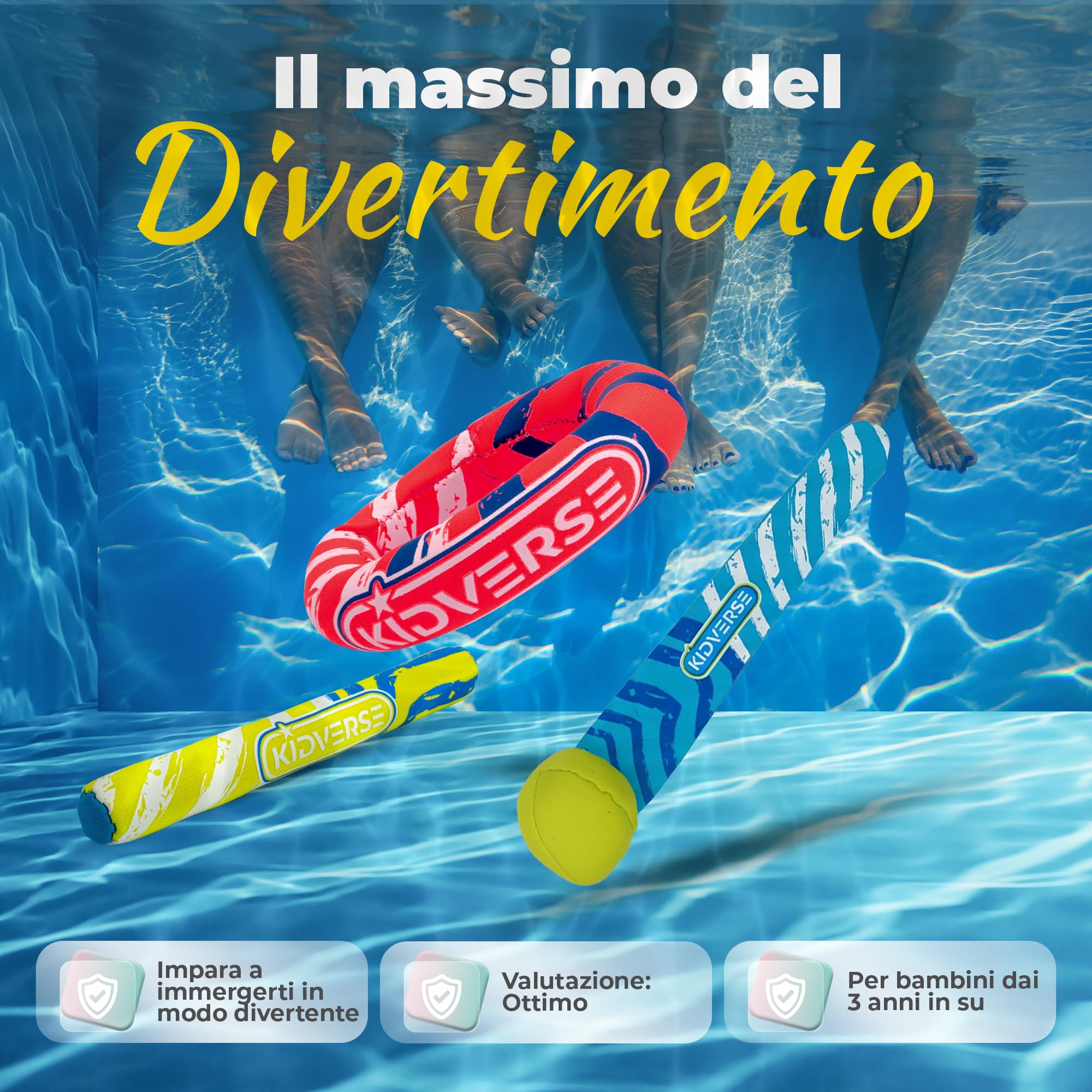 KIDVERSE Giochi Subacquei per Bambini - Giocattoli Acquatici Testati - Gioco Subacqueo in Neoprene Bambini - Colorati Giochi da Piscina per Imparare a Immergersi (Kit subacqueo)