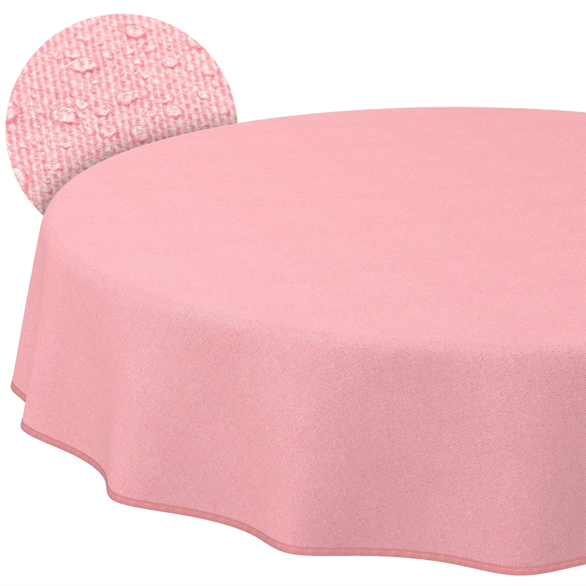 ANRO Washable Tablecloth Pink Linen Look Round 140 cm - Garden Tablecloth Indoor Outdoor Water-Repellent Dirt-Repellent Easy Care with Hem
