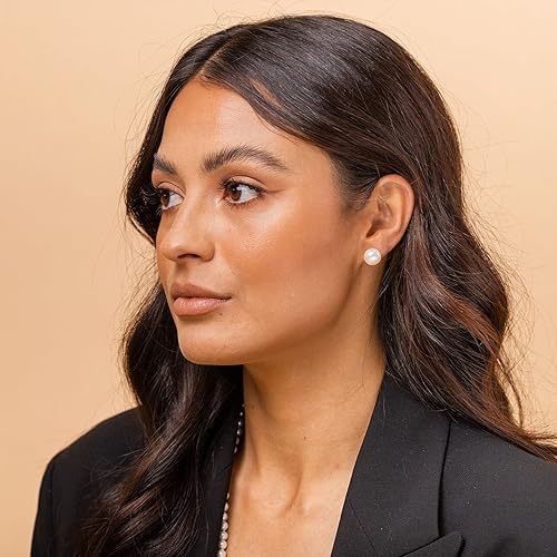 Miniatura 5 de PAVOI - Aretes de poste con perlas cultivadas de agua dulce AAA color blanco y oro de 14 quilates