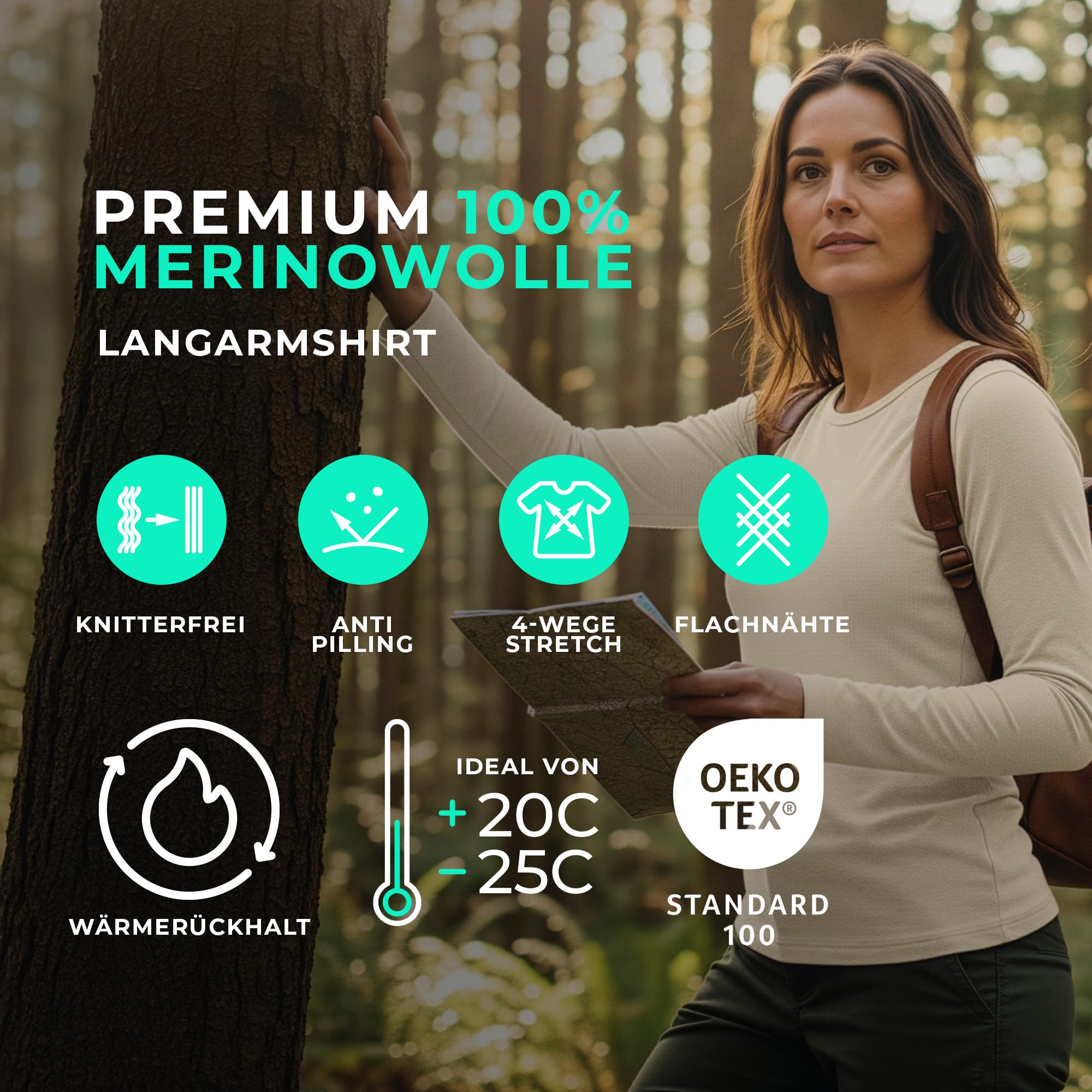 menique 100% Merino Shirt Damen Langarm – Warmes Unterwäsche Oberteil 160 GSM Baselayer Longsleeve Thermounterwäsche Atmungsaktiv & Geruchshemmend für Sport, Ski & Wandern