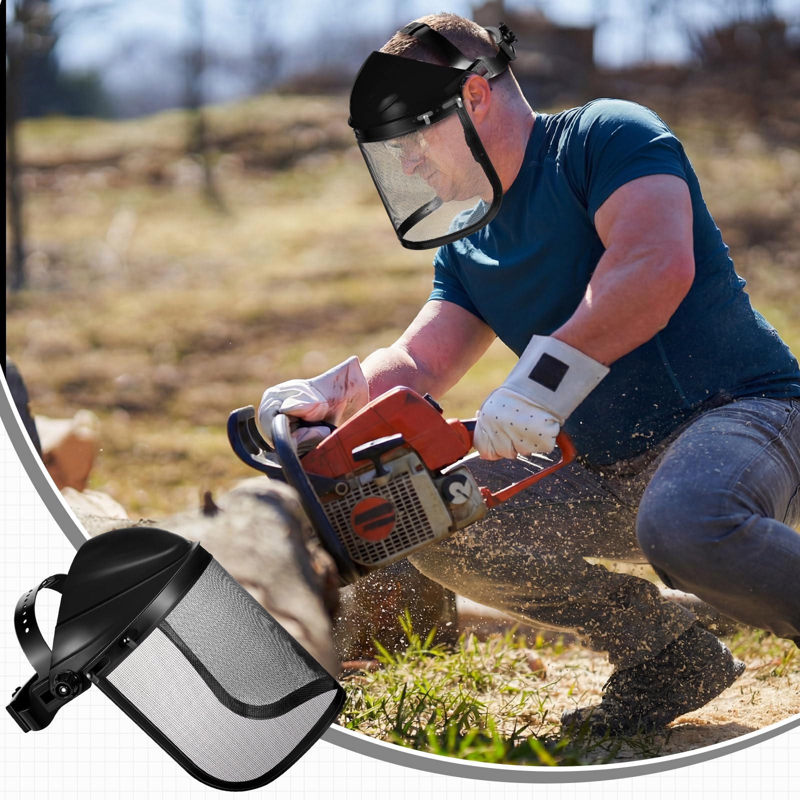 Hestya 2 Cascos de Seguridad para Desbrozadora Careta para Motosierra Ajustable Protector Facial de Trabajo de Silvicultura con Visera para Protección de Cara Jardinería Césped Exterior(Negro)