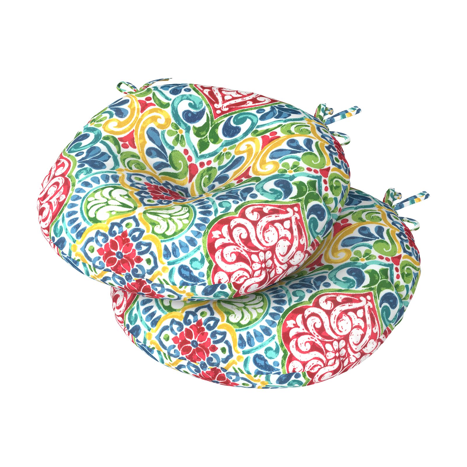 DYTXIII Set of 2 Outdoor Round Chair Cushions 15"x15"x4" with Ties, Water Repellent Tufted Bistro Seat Cushions, Thick Patio Chair Pads for Bar Stool,