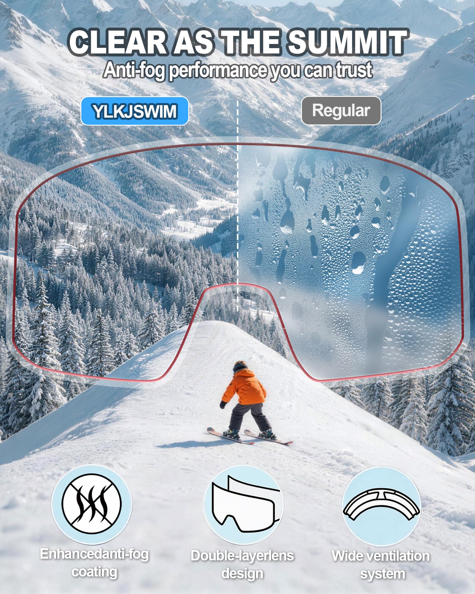 Gogle narciarskie dla dzieci, dwuwarstwowe soczewki, przeciwmgielne i odporne na zarysowania, 100% ochrona przed promieniowaniem UV, gogle snowboardowe dla chłopców i dziewcząt, skutery
