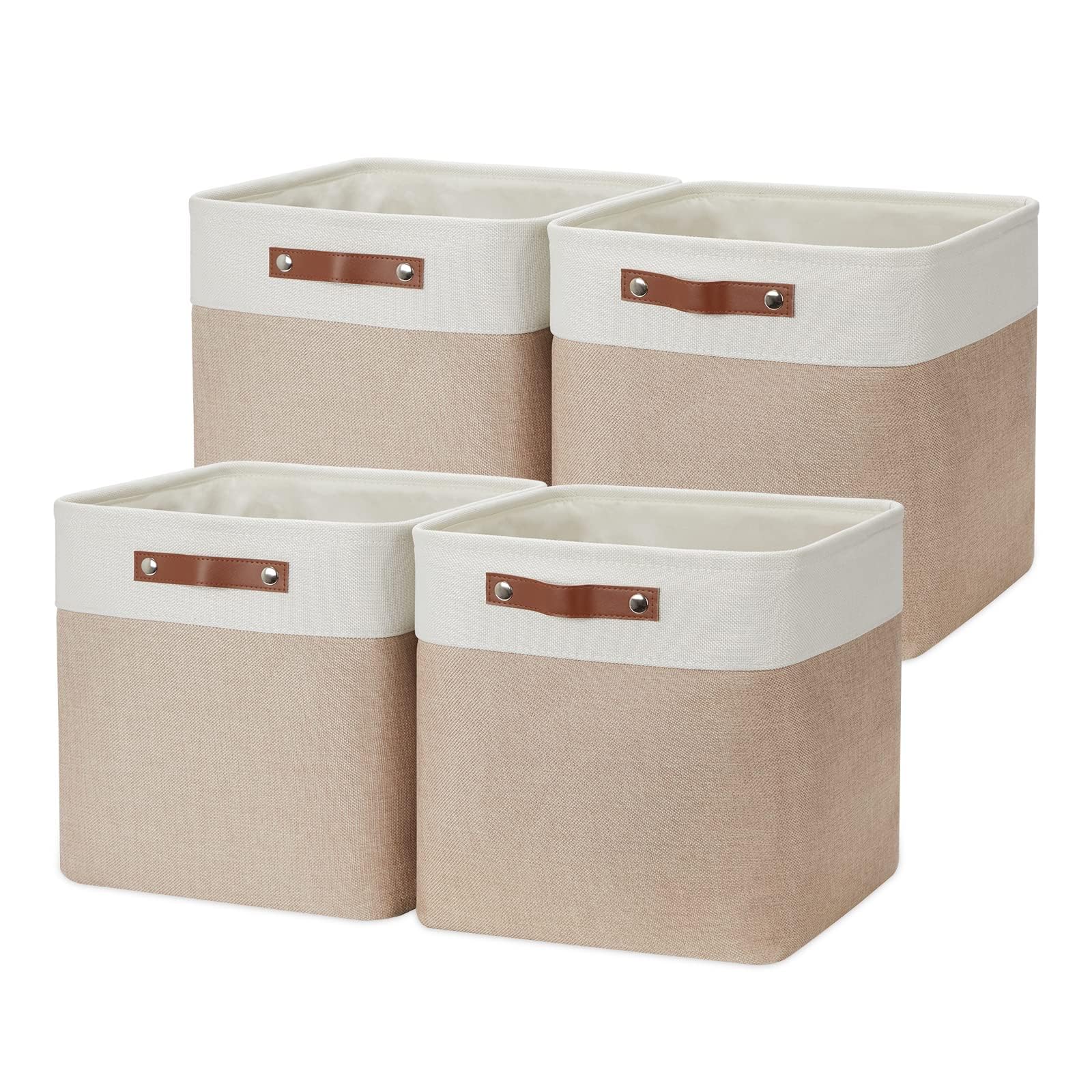 AUFUYAOLIN 4 Pack Cube Storage Bins Fabric Storage Cubes 11 Inch Foldable Cube Storage Baskets for Cube Organizer, Cube Storage Organizer Bins for Home Office Organizer Closet (Khaki)