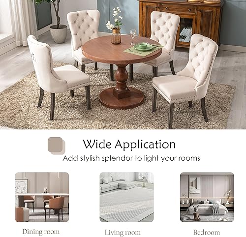 Miniatura 7 de KCC Nikki Collection - Juego de 2 sillas de comedor de terciopelo tapizadas de alta gama con anillo trasero de clavo, patas de madera maciza, estilo