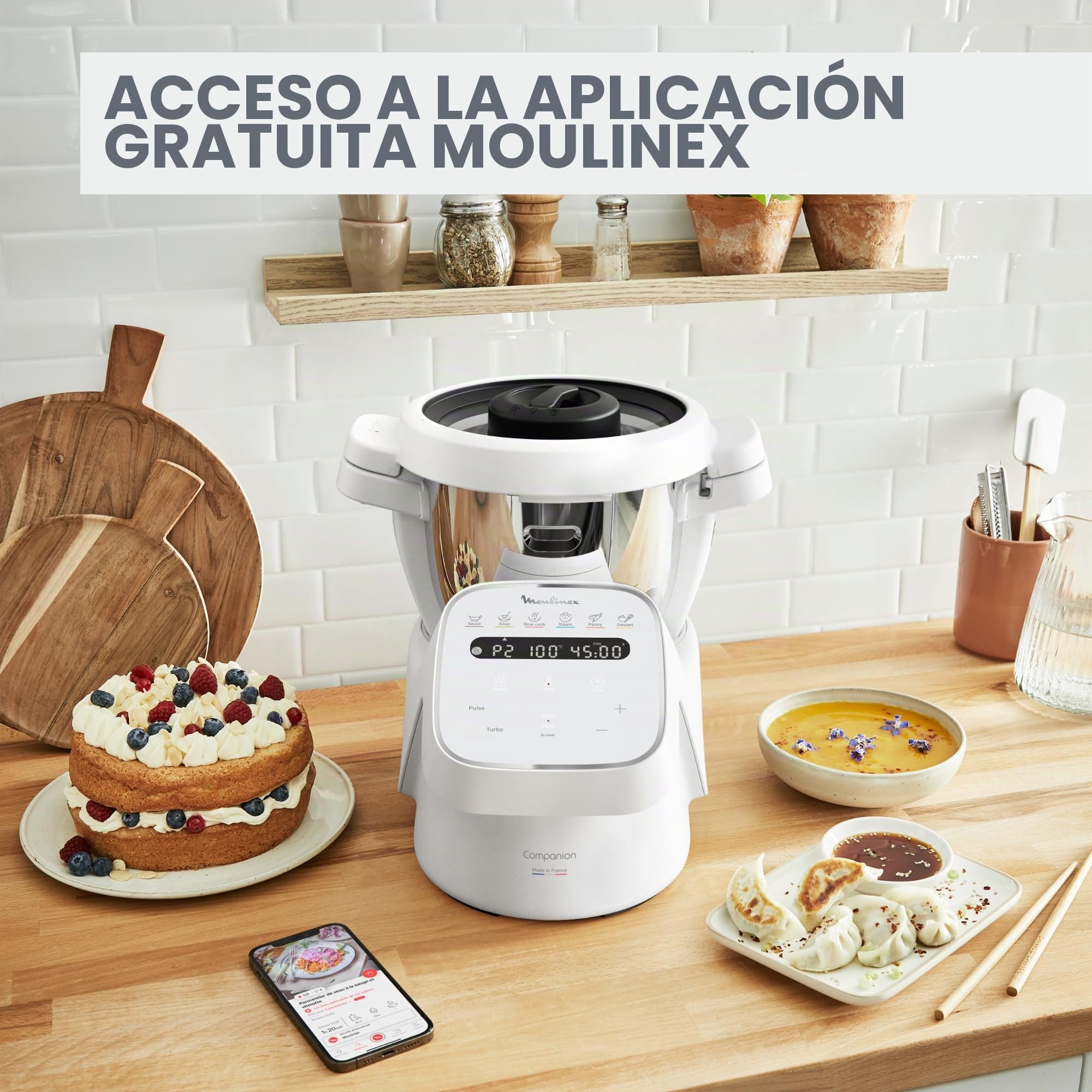 Moulinex, Companion, Robot cocina, 14 funciones, Capacidad XL para 10 personas, Gris, Fabricado en Francia, HF8408F1