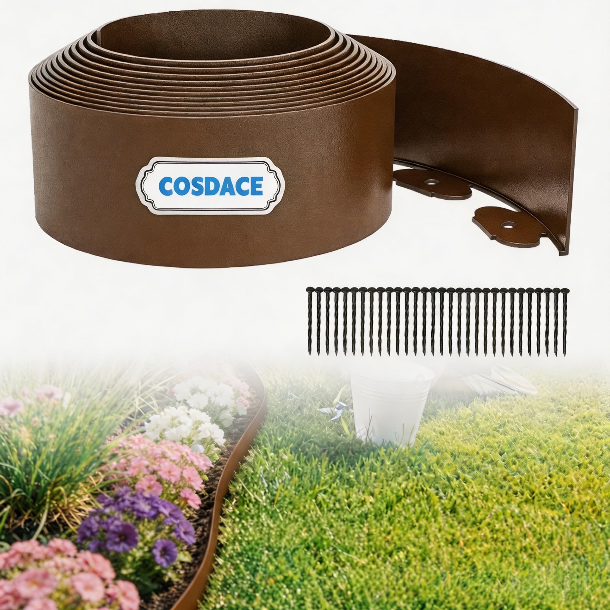 20M Garden Edging Bordee,Flexible Lawn Edging Border Garden Border Edging Include 60 Spikes,【10CM Hight】Path Edging Landscape Edging Kit for Lawn,Garden,Yard (Brown)