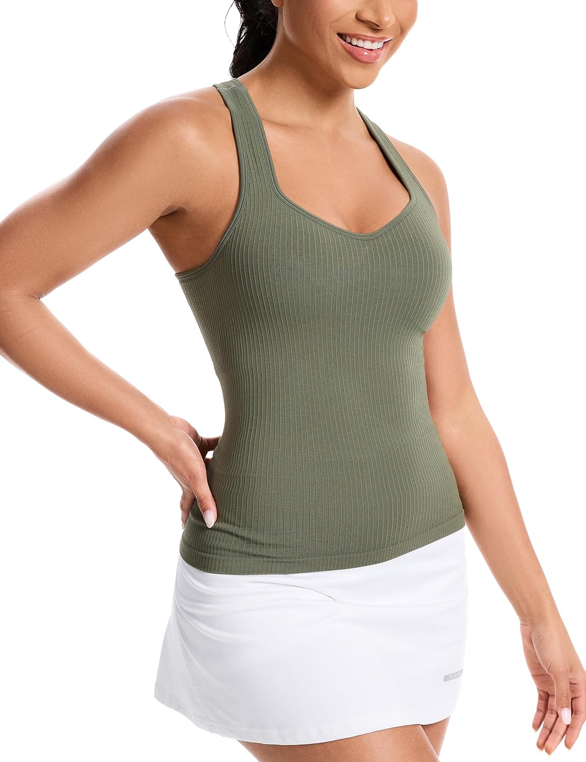 MathCat Women's Workout Tank Top with Built-in Bra, Slight V-Neck Racerback Sports Shirt, Breathable Athletic Camisole