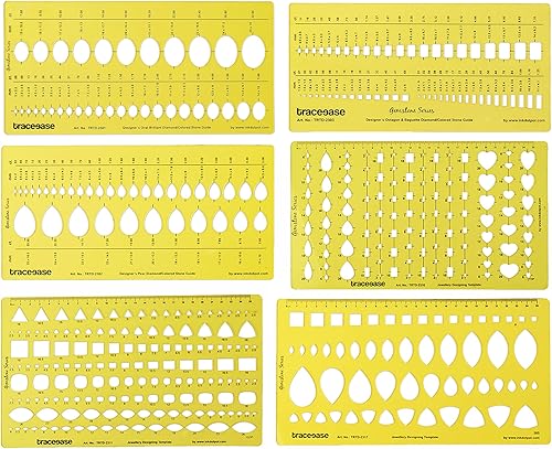 Traceease Plantilla de diseño de joyería, herramientas de dibujo, diseño de piedras preciosas, multitamaño, plantilla de joyería, paquete de 6 piezas