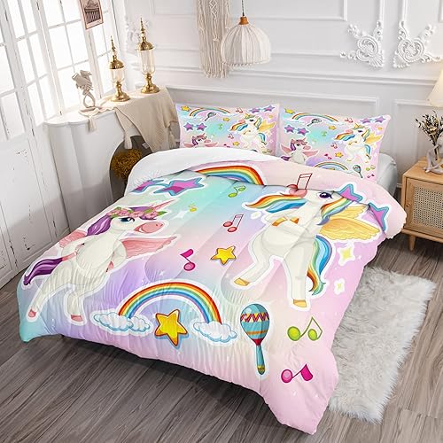 Miniatura 2 de CVHOUSE Juego de ropa de cama de unicornio arcoíris tamaño individual juego de ropa de cama de unicornio arcoíris para niñas y niños juego de