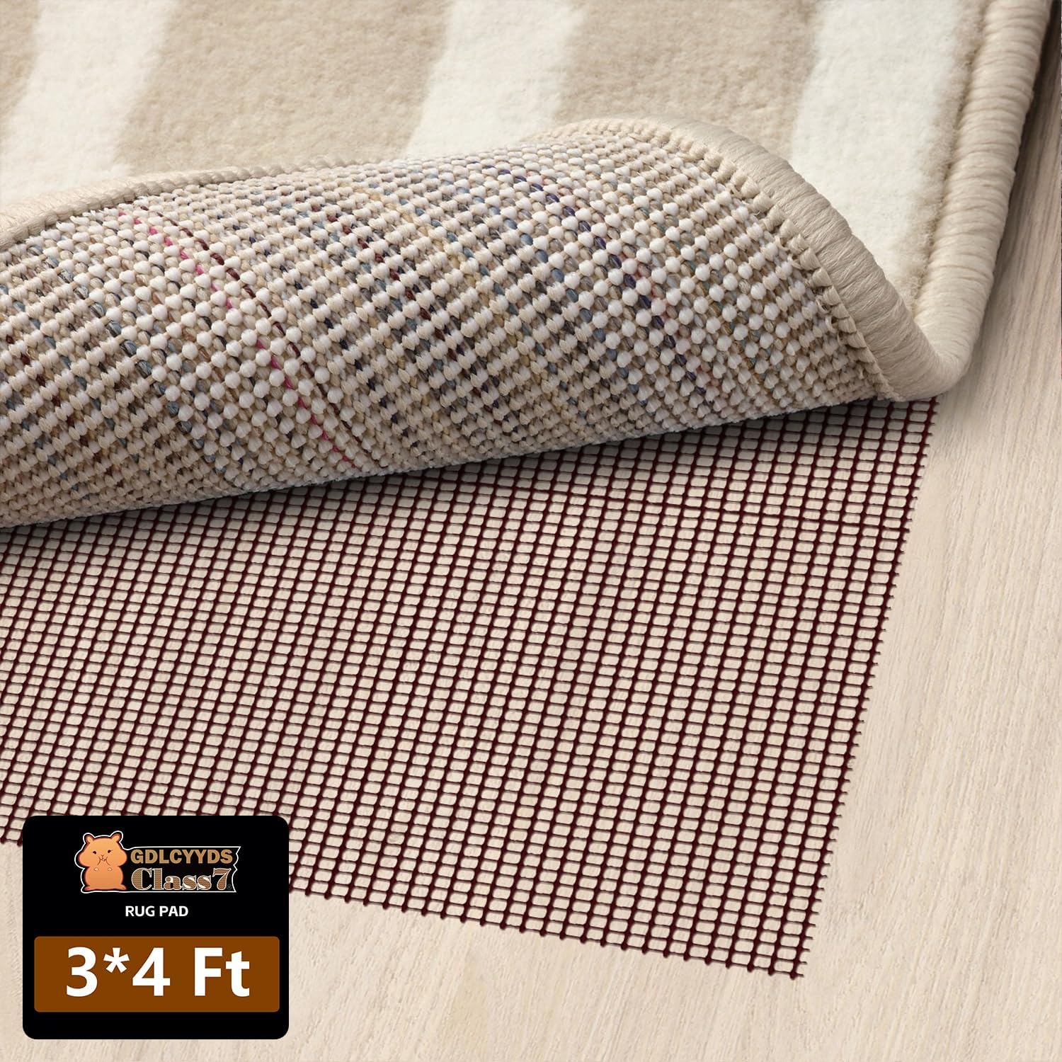 Rug Pads, Non Slip Grips Keep Area Rugs in Place,No Residue, Thick, Safe Pads for Hard Floors Under Carpet Mat Cushion and Hardwood Floor Protection(3x4 FT) Black 3' x 4' (Rectangular)