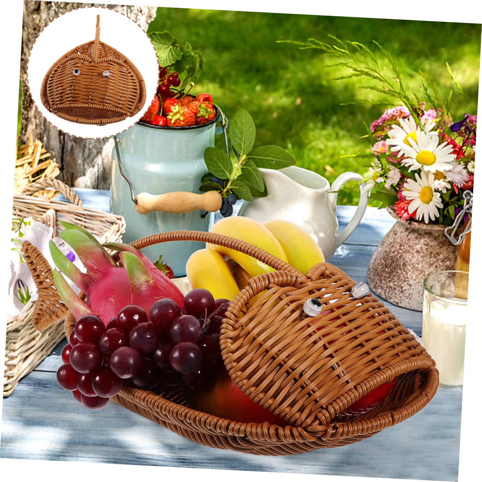 OFFSCH Fish Shaped Snack Basket Rattan Baskets for Kitchens Imitation Rattan Woven