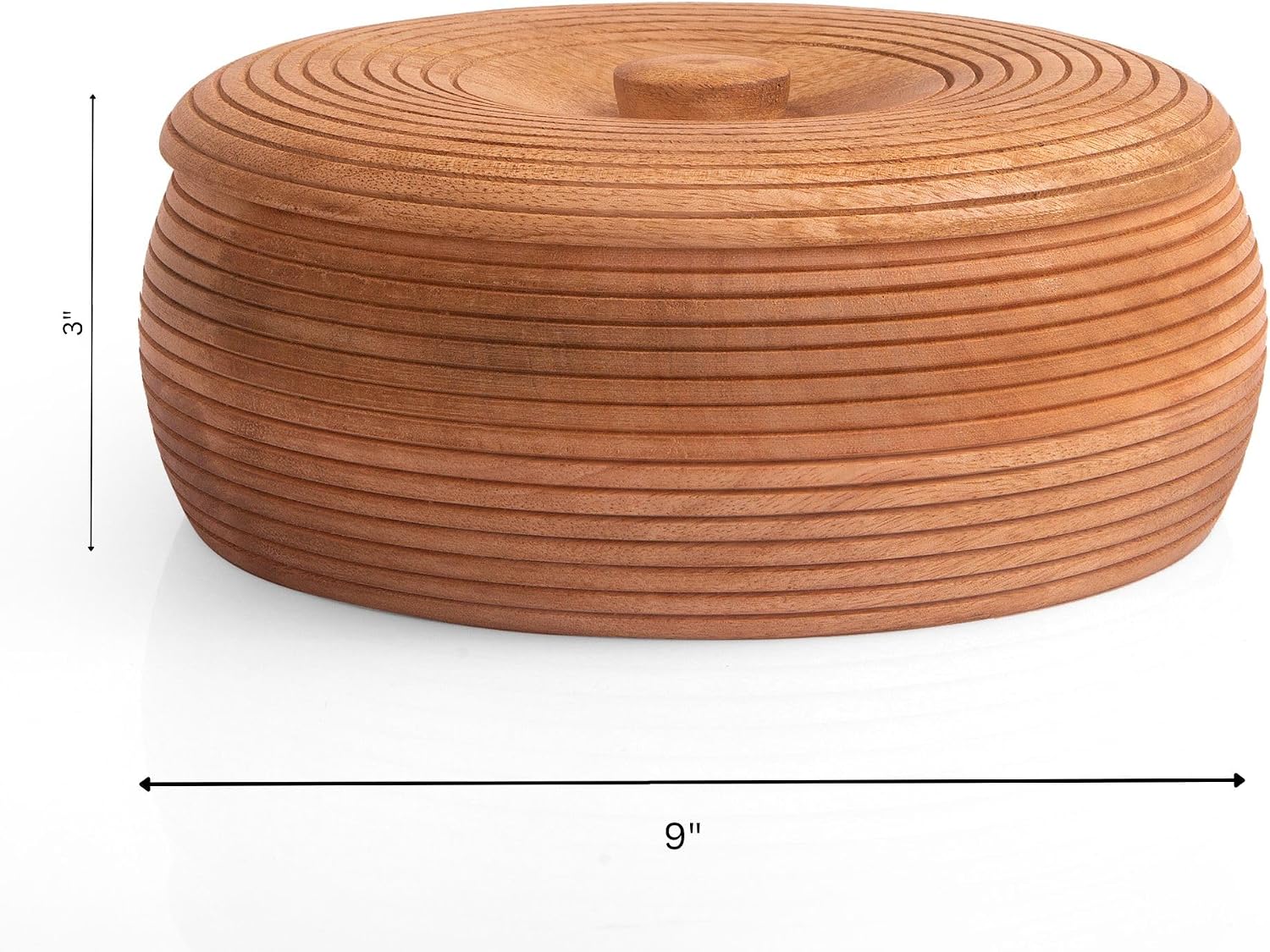 Handcrafted Wooden Mexican Tortilla Warmer Basket Indian Chapati Roti Bread Holder Box Pancake Keeper Serveware Hot Pot Casserole Dish With Lid Home Kitchen Dining Decor, Natural Brown, 9 x 3 Inches