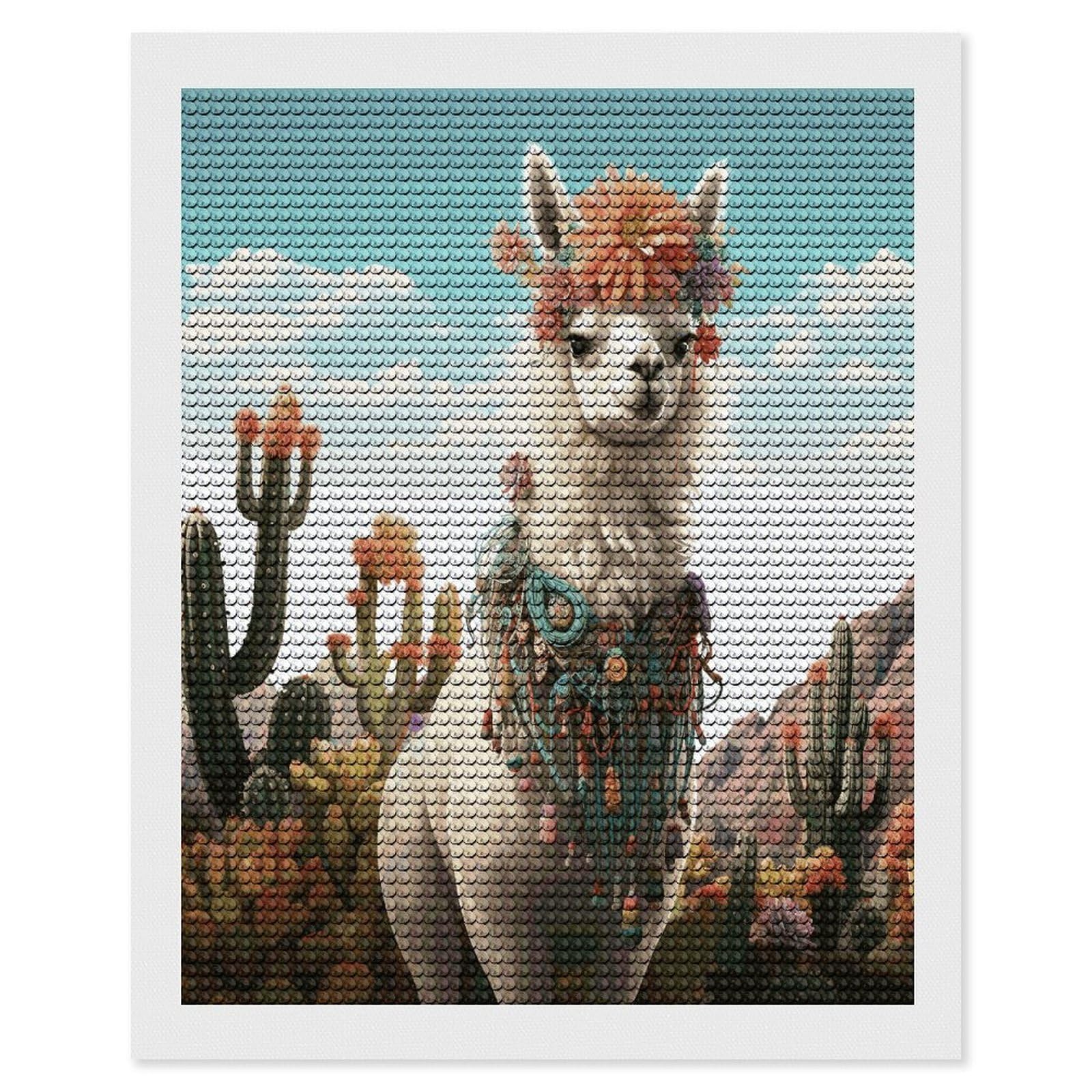 FekiLoot Mexican Llama Cactus Diamond Art Kits for Adults Diamond Painting Kits for Beginners DIY Diamond Art Kits Round Full Drill Diamond Dot Gem Painting for Home Wall Decor Gift 16"x20"
