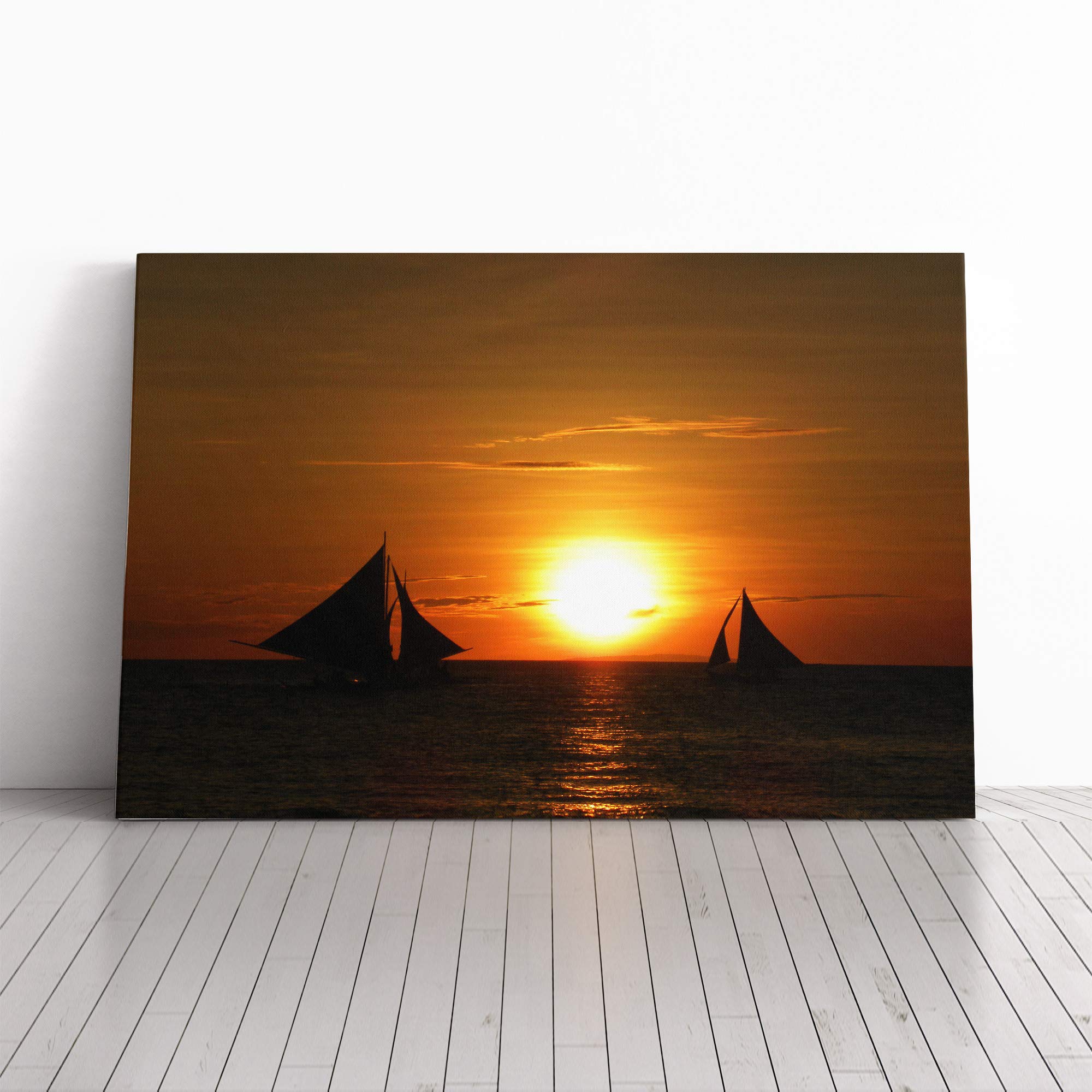 Sailing Boat Sunsets Seascape Canvas Print | Gallery Wrapped 30mm Frame Wall Art | 24x16 inches | Ready to Hang | Modern Seascape Picture | Living Room Bedroom Lounge Office