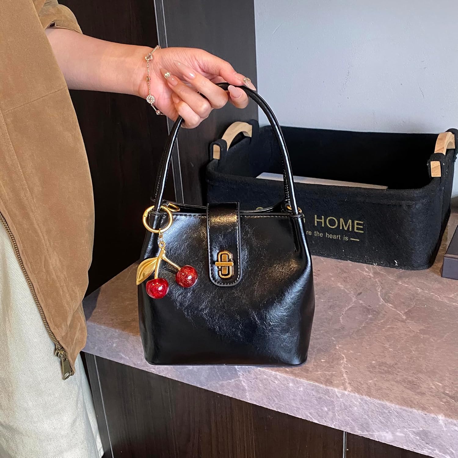 JYG Small Satchel Purses for Women Vegan Leather Tote Shoulder Bag Retro Top Handle Bucket Crossbody Bag 2026 - Image 4