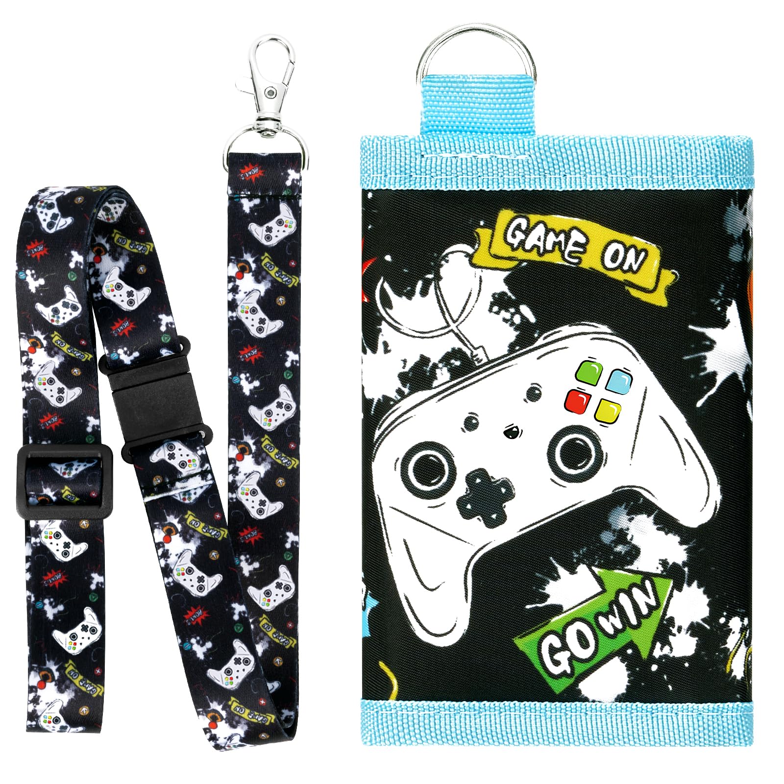 WAWSAM Kids Wallet for Boys, Game Trifold Boys Wallet for Kids Ages 4-18, Novelty Wallet with Zippered Coin Pocket and Card Holders Lanyard, Christmas