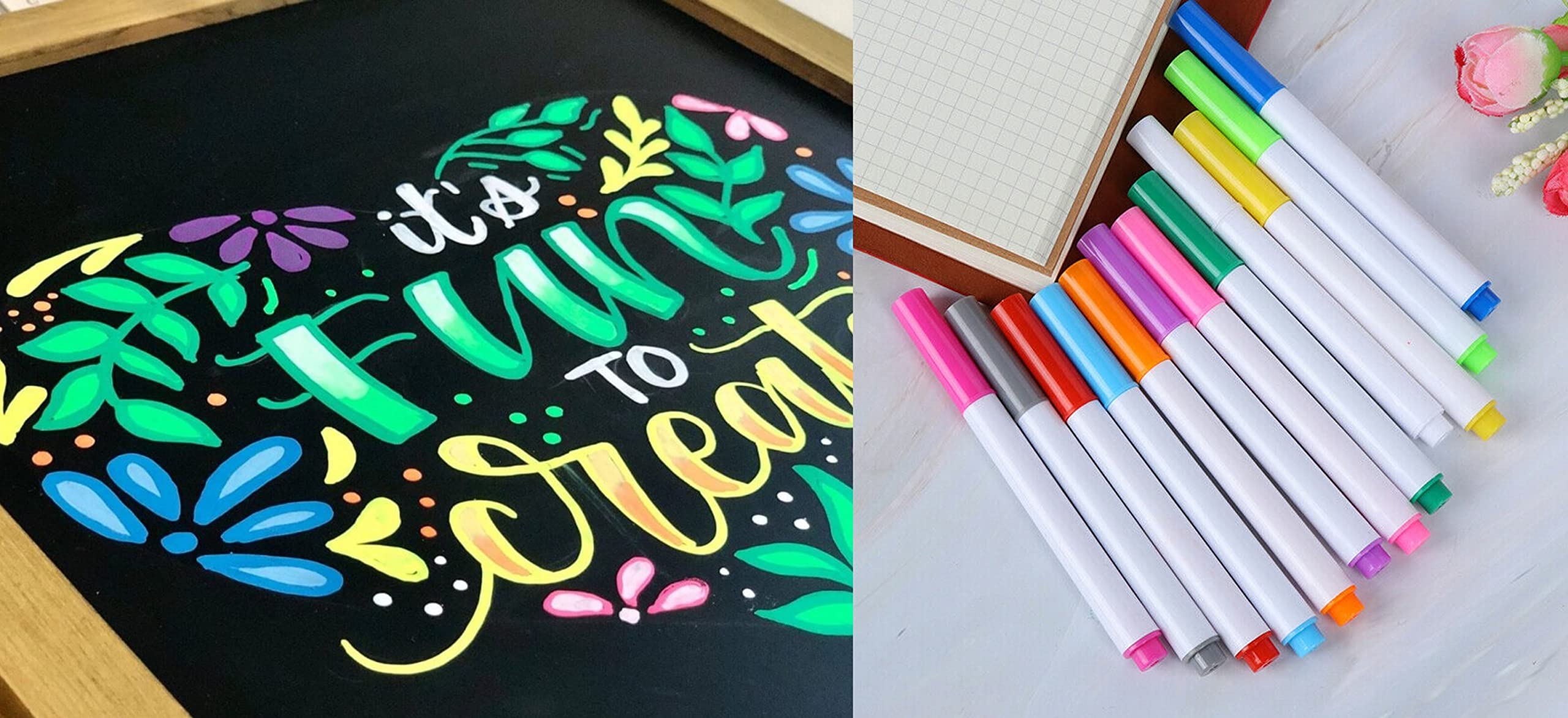 12 Pcs Mini Markers with dusters at Top in Black Ink Erasable Writing Drawing Pens for White Surfaces White Board LED Boards Today's Special Boards for School (any random color)