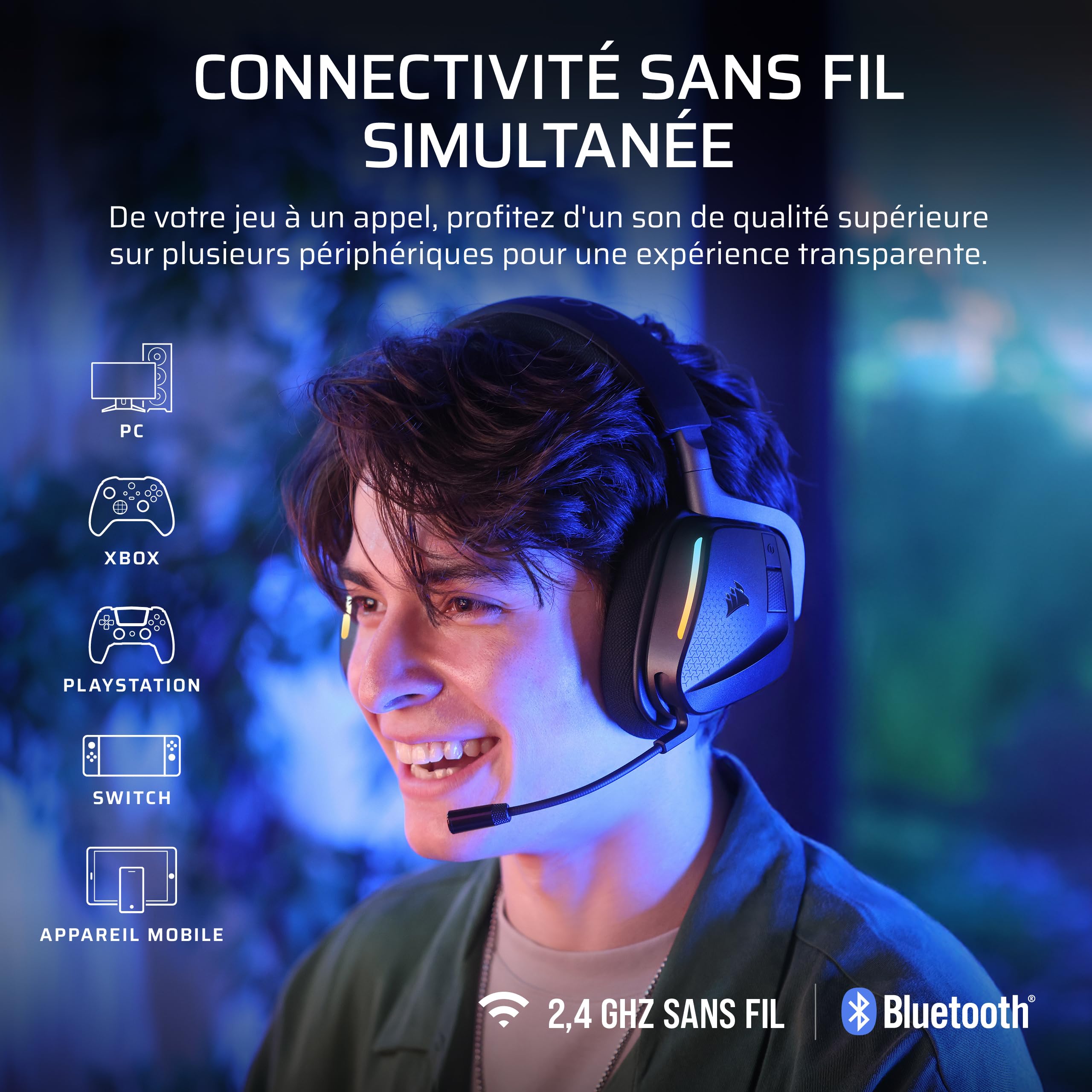 Corsair Void v2 Max sans Fil Xbox Casque Gaming – Carbon | 70 Heures Batterie, l'audio Spatial Dolby Atmos, 2.4GHz/Bluetooth, RGB, iCUE – Xbox, PlayStation, PC, Switch, Mac, Mobile