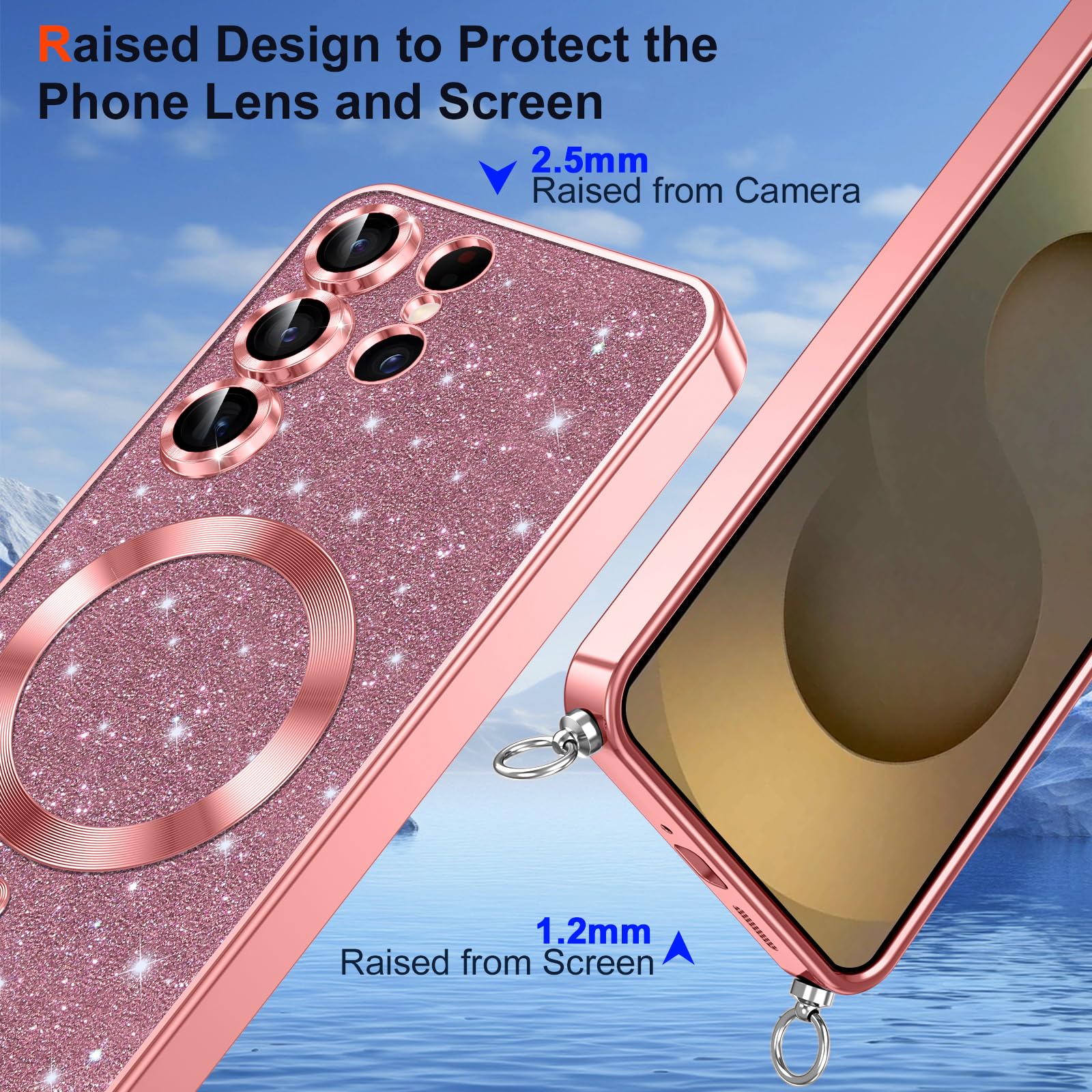 Phoona Etui na telefon komórkowy z łańcuszkiem do Samsunga Galaxy S25 Ultra 5G, etui z łańcuszkiem, kompatybilne z MagSafe, całkowita ochrona przed zarysowaniami i uderzeniami, etui z regulowanym