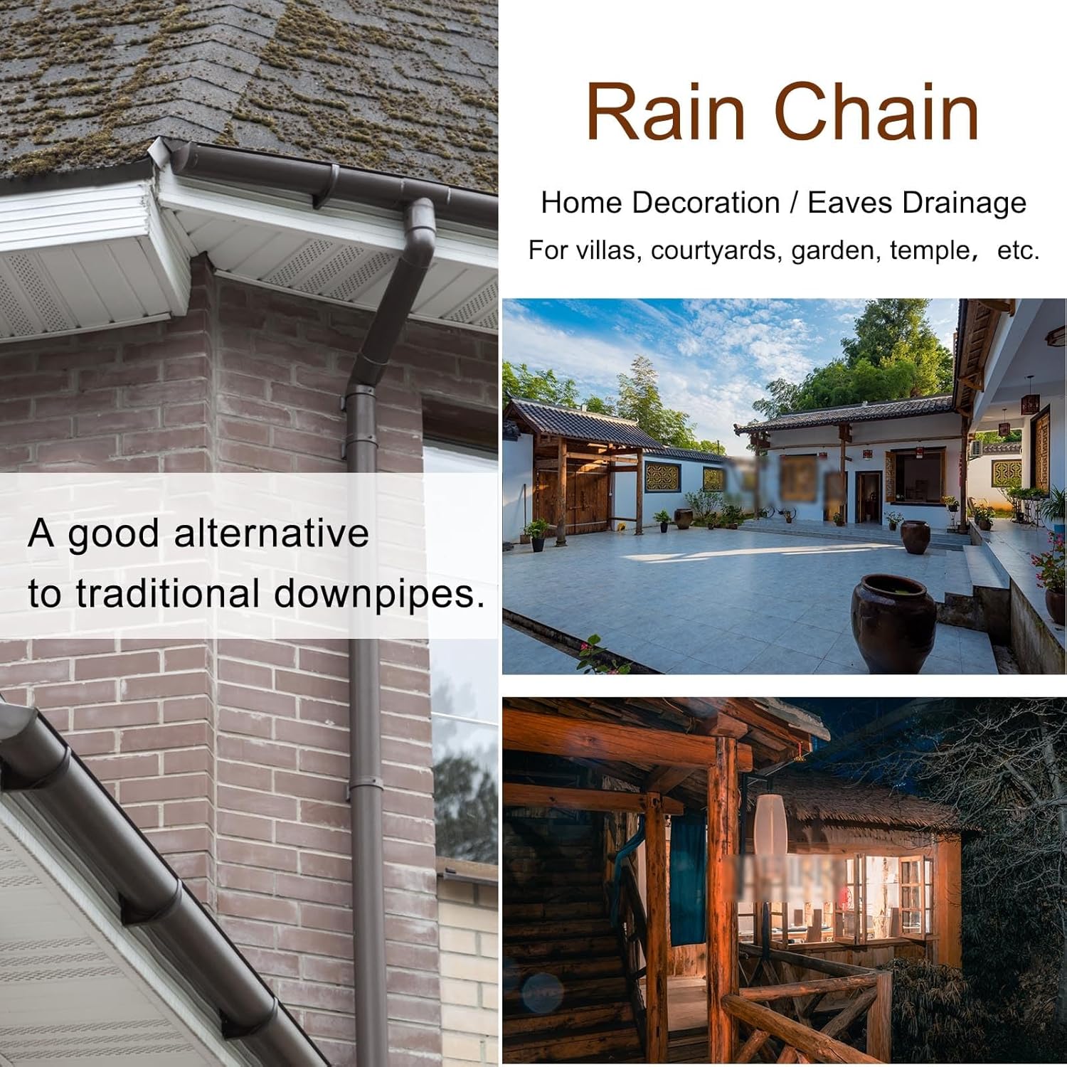Rain Chains Aluminum Rain Chains to Replace Downspouts, Rain Direct Chains for Home Display/Eaves Drainage, Functional and Decorative Hanging Rain Chime,1-300cm (10ft)