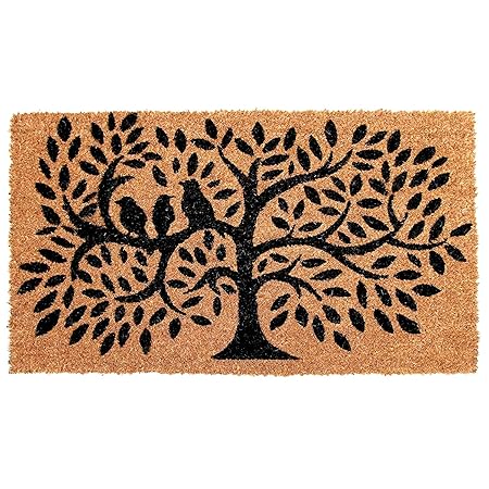 Onlymat Coir Doormat for Entrance, Non Slip Door Rectangular Rug with Heavy Duty Rubber Backing, Perfect for Indoor-Outdoor Use, Black and Beige Tree Imprint, 29.53