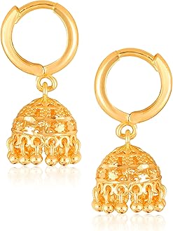 Hoop bali Jhumki Jhumka Earrings for Women Girls Traditional Temple 1 One Gram Gold Brass Copper South Indian Screw Back Meenakari Ear Chains Peacock Jhumkas Combo Wedding -GOLD JHUMKI-M316
