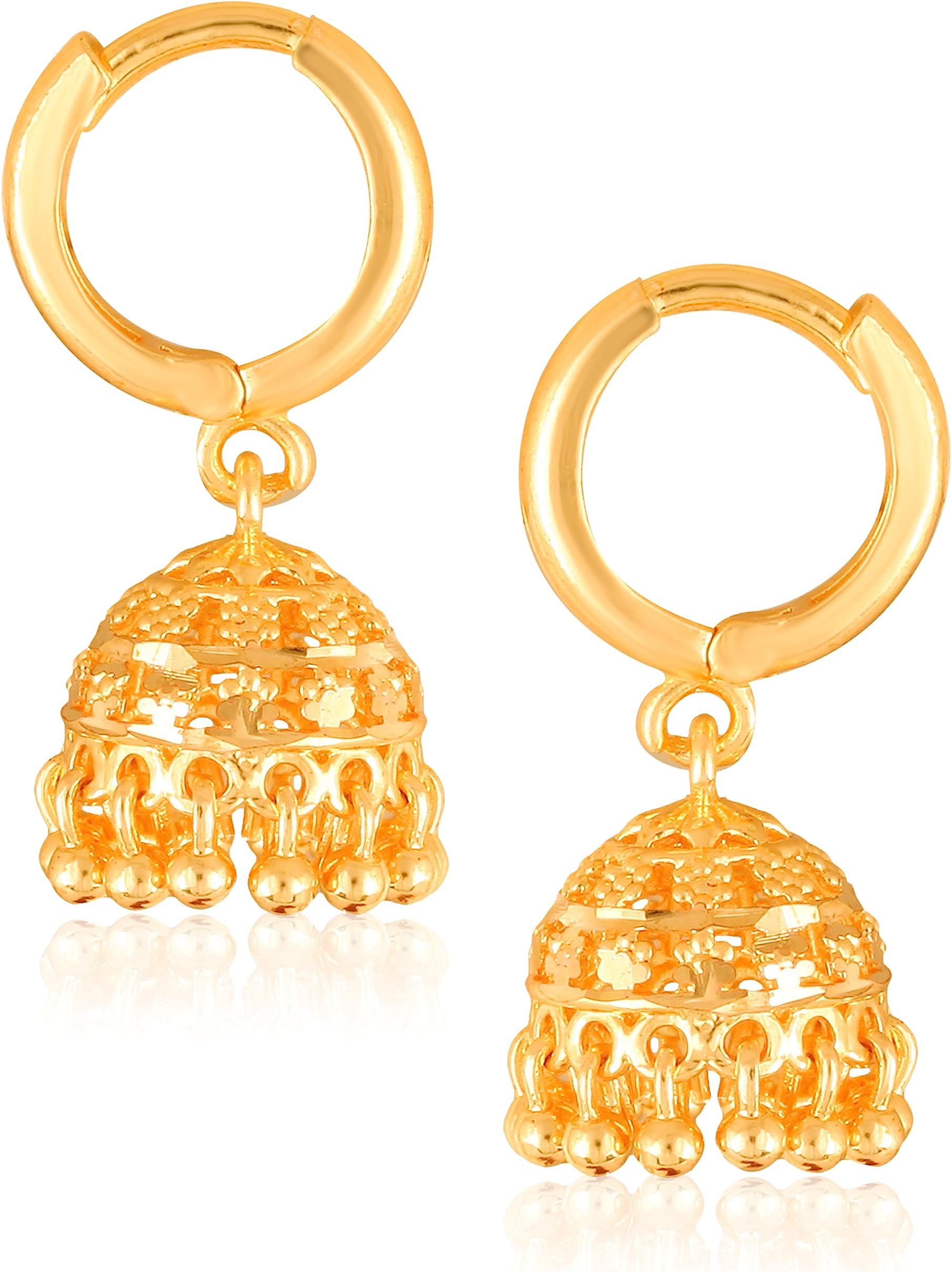 Hoop bali Jhumki Jhumka Earrings for Women Girls Traditional Temple 1 One Gram Gold Brass Copper South Indian Screw Back Meenakari Ear Chains Peacock Jhumkas Combo Wedding -GOLD JHUMKI-M316