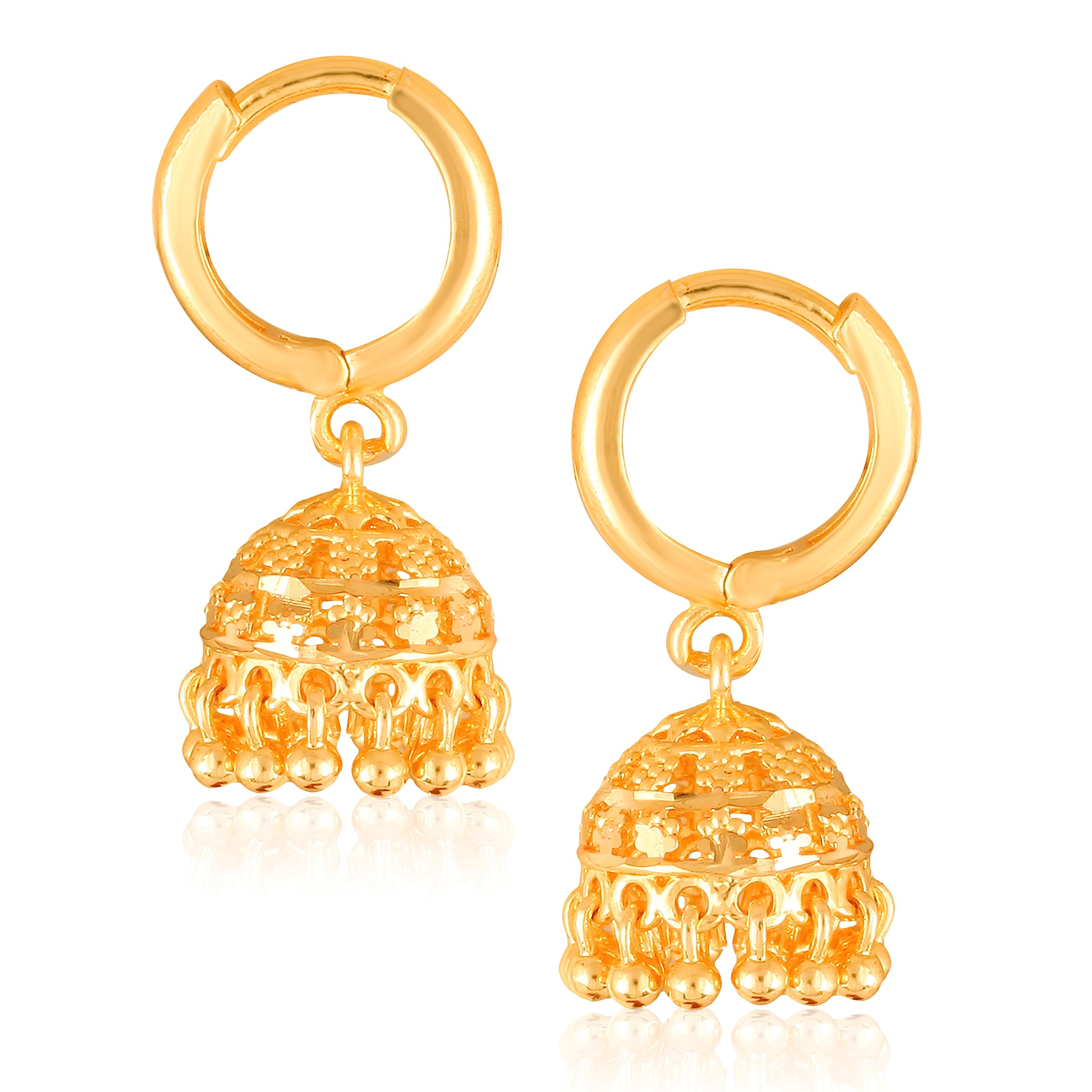 MEENAZHoop bali Jhumki Jhumka Earrings for Women Girls Traditional Temple 1 One Gram Gold Brass Copper South Indian Screw Back Meenakari Ear Chains Peacock Jhumkas Combo Wedding -GOLD JHUMKI-M316