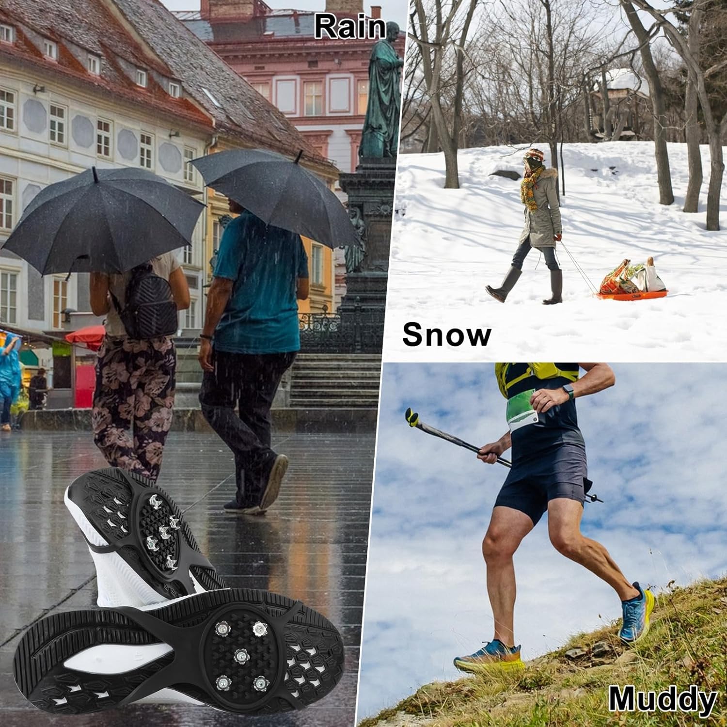 10 par uniwersalnych antypoślizgowych kolców chwytających, kolce lodowe do butów, kolce śnieżne do butów, 5 stalowych kolców kolce do butów Crampon na śnieg i lód /235/204