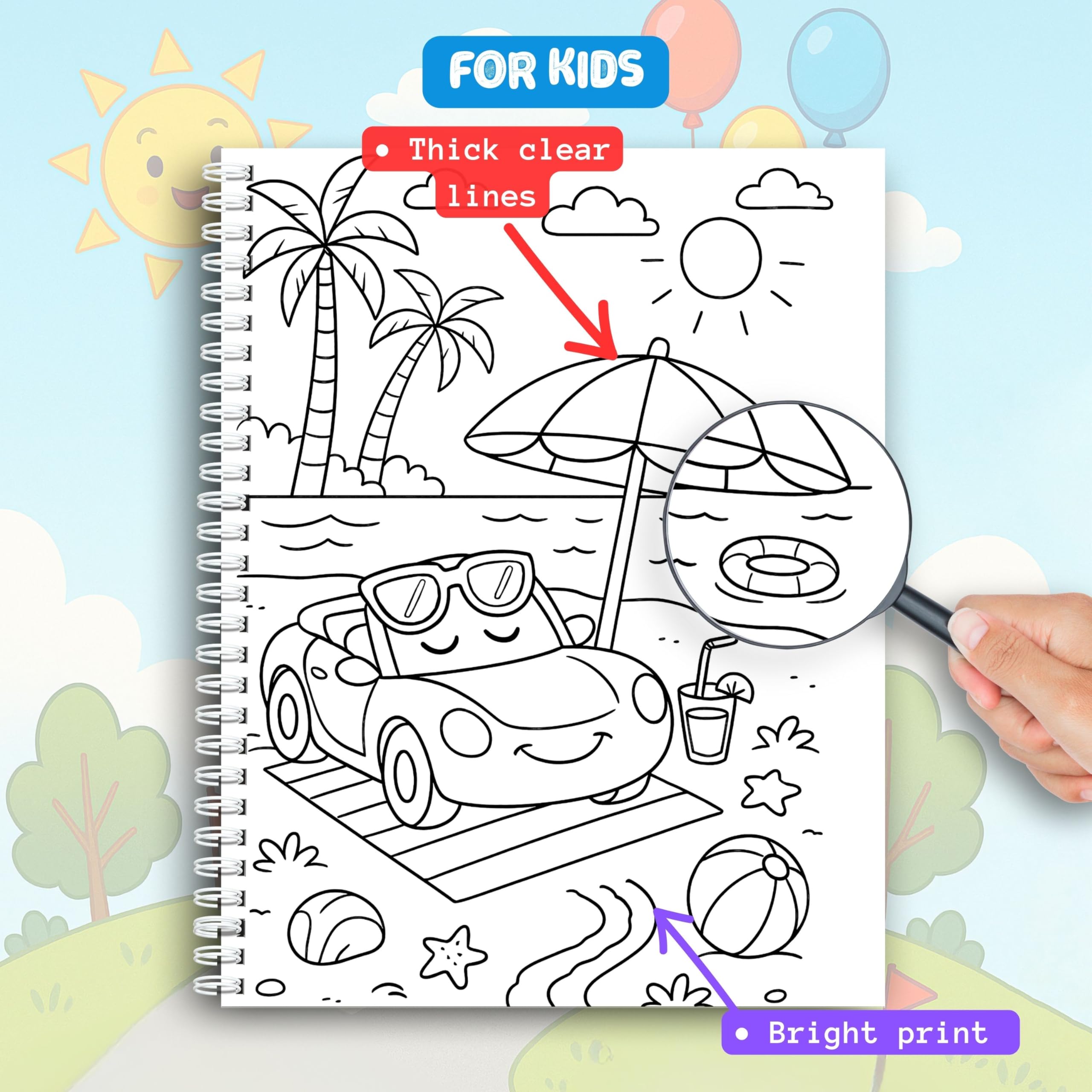 Libro da colorare - Happy Wheels: divertenti avventure di veicoli per bambini - Rilegato a spirale, perfetto per ragazzi e ragazze. Caratteristiche auto, camion, autobus e altro su strade stravaganti