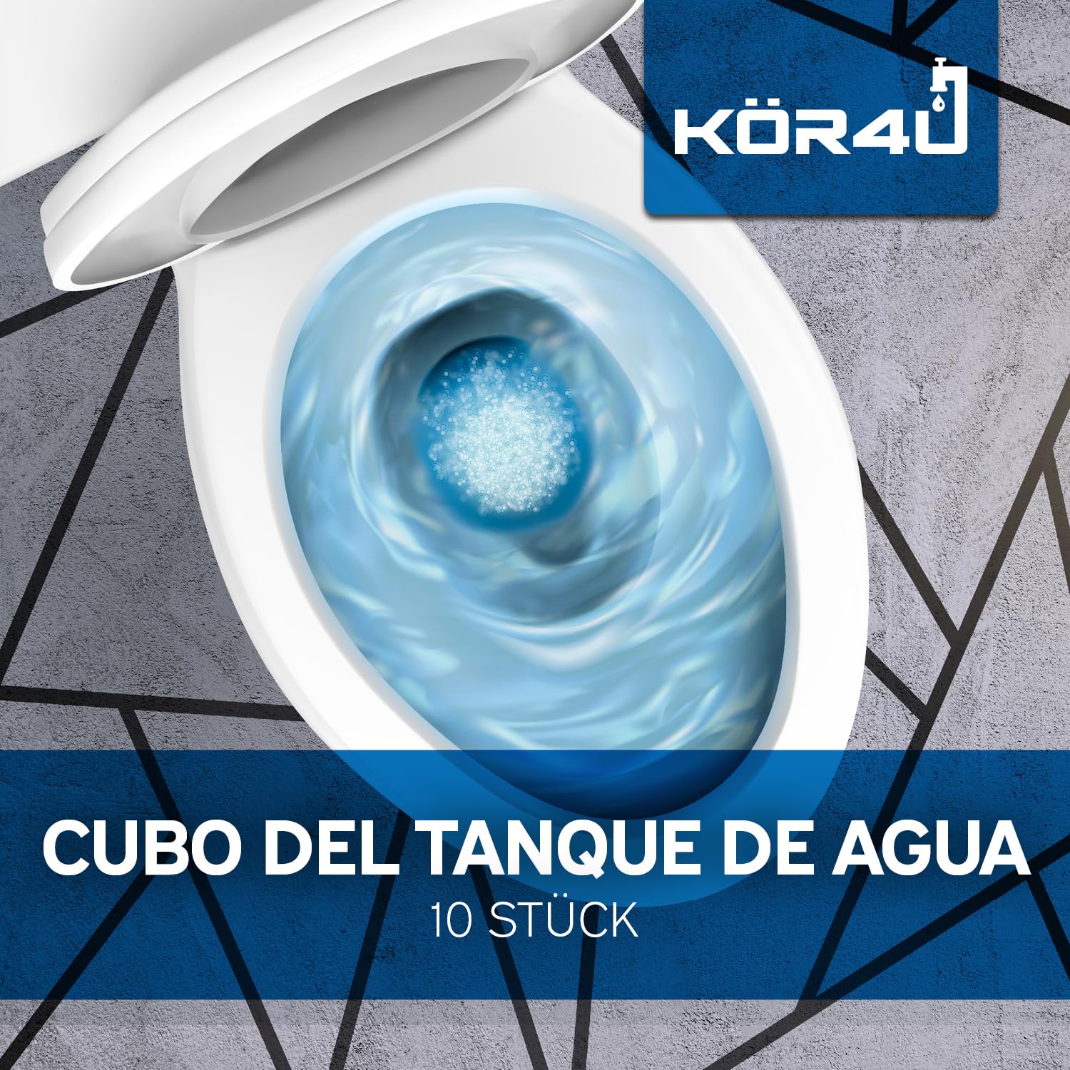 kör4u Cubo de agua – 10 pastillas de inodoro azules, frescas, autoactivas, antical y depósitos, ecológicas y biodegradables