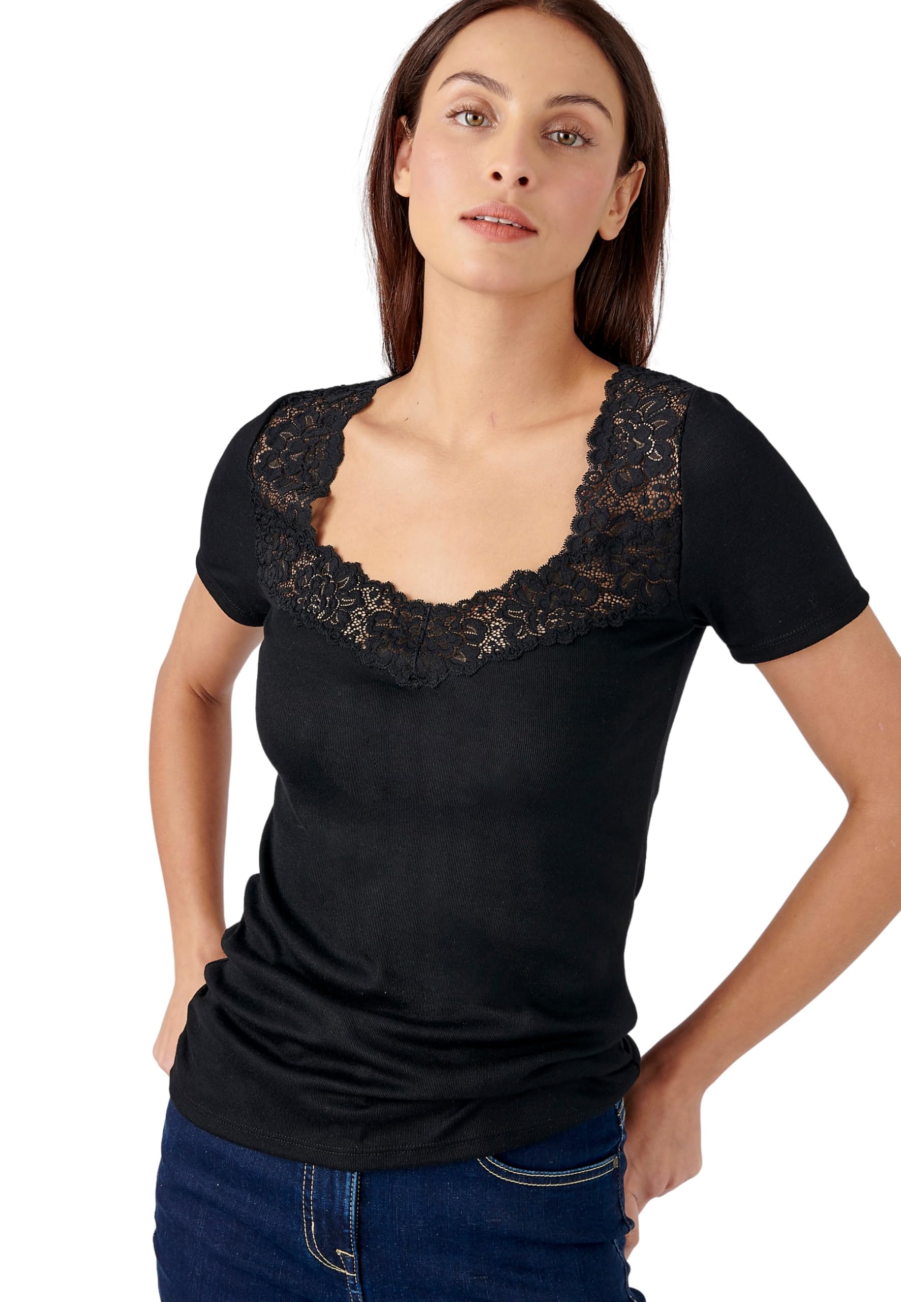 Damart Women's Short Sleeved Silky Soft Underwear, Black, L