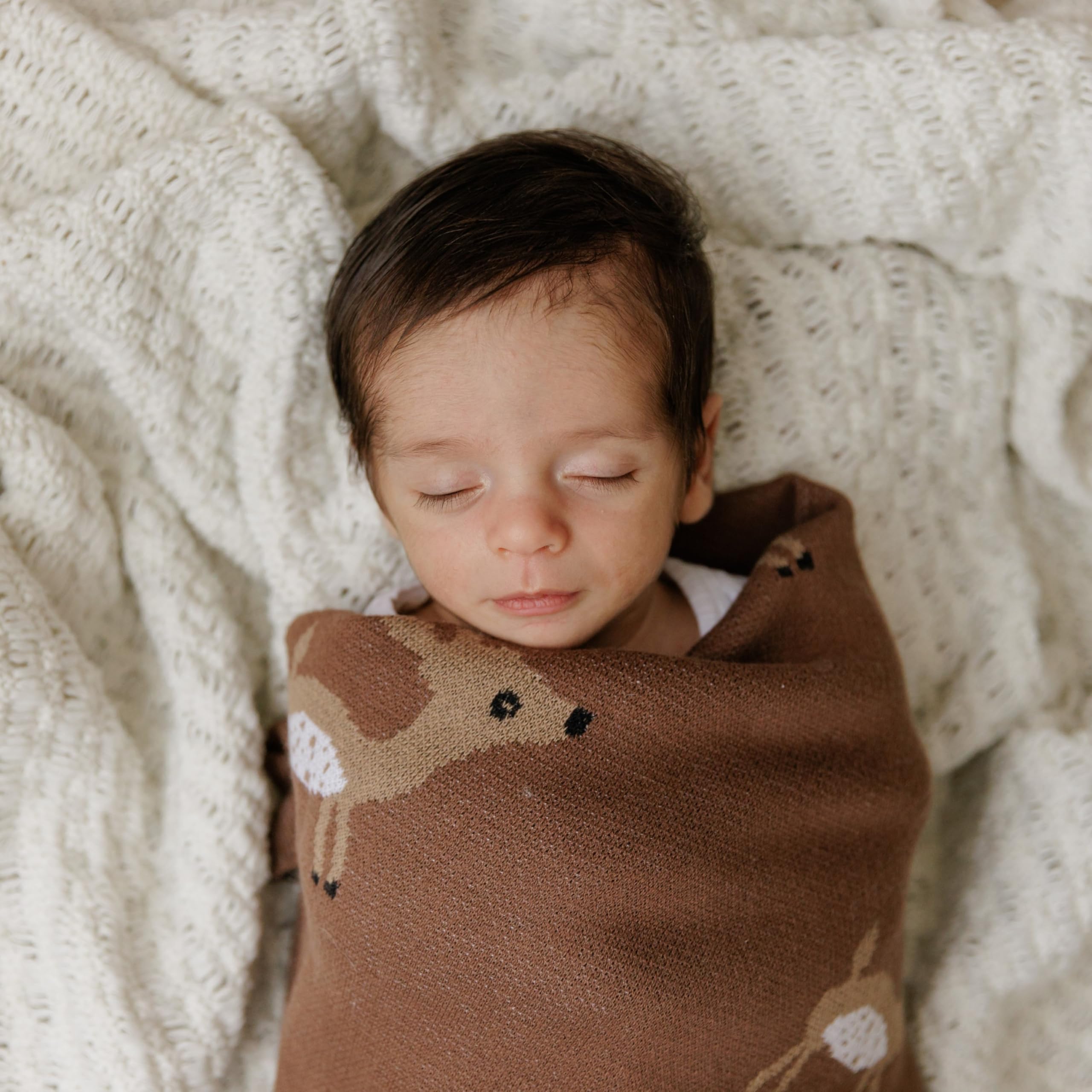 Coperta Fasciatoio a Maglia per Neonati - 100% Cotone Morbido e Confortevole, Coperta da Ricezione per Culla e Passeggino, Regalo per Bambini (Cervo - Salvia)