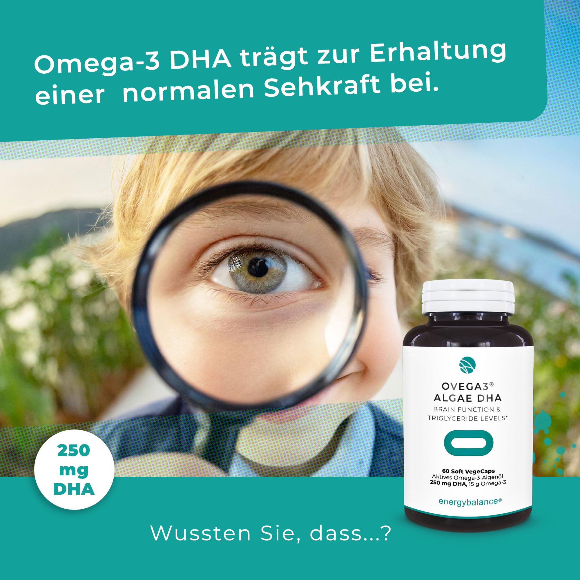 EnergyBalance Ovega3 Algae DHA – Veganes Omega 3 aus Algenöl – 180 VegeCaps mit 250 mg DHA – Pflanzliche Alternative zu Fischöl – Ohne Gelatine, Vegan, Glutenfrei