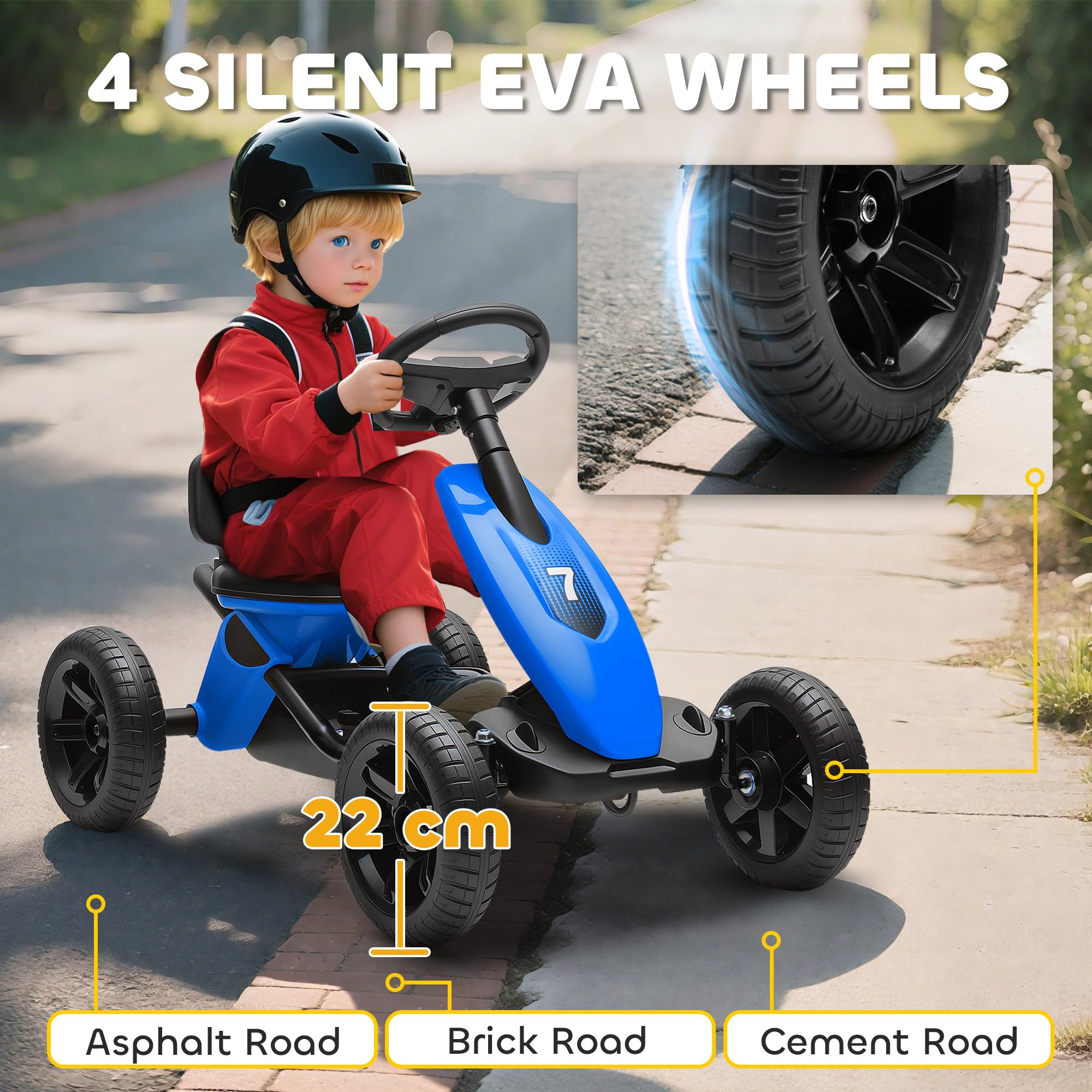 AIYAPLAY Pedal-Go-Kart, leise EVA-Reifen, für 2-5 Jahre, Blau | Kinder-Ride-on-Rennwagen