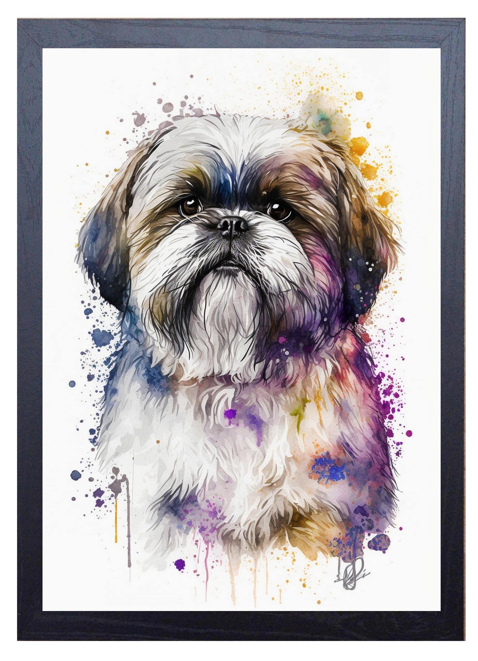 Signed By The Stars Multi Vivid Unframed Fine Art Print Of A Shih Tzu Painting For Decorating Living Spaces (A4 Print Only) (29.7 X 21Cm)