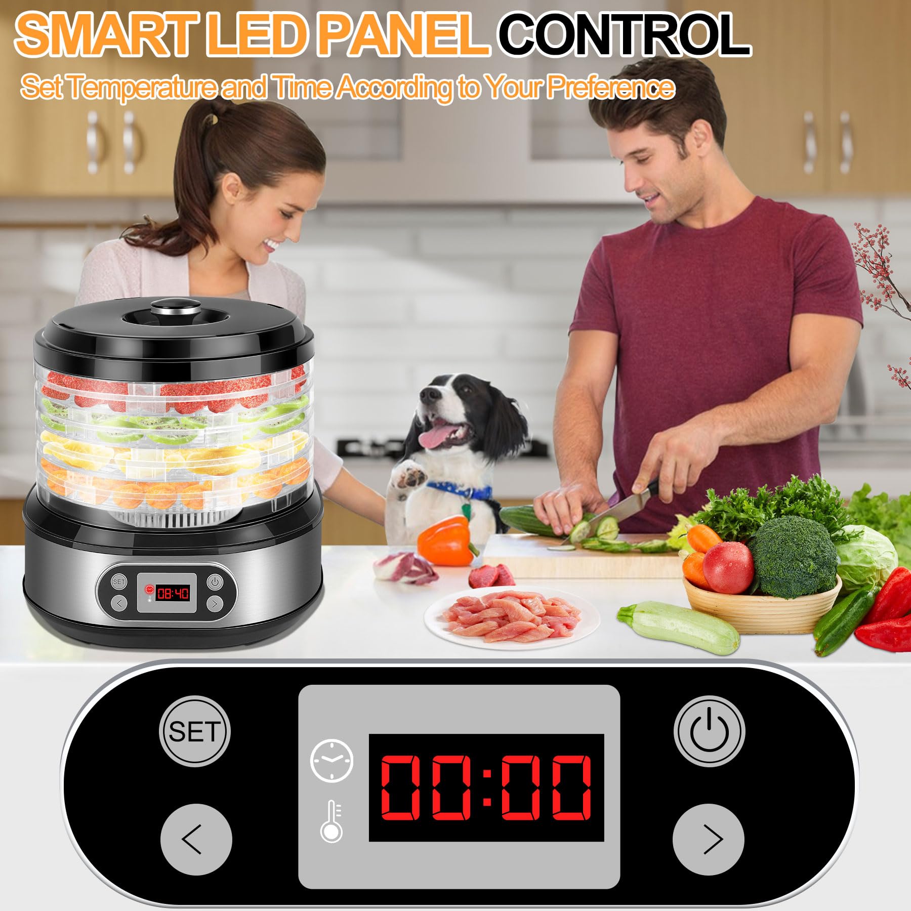 DeeprBling Voedseldroger roestvrij staal met 5 tablets, 450 W voedseldroger met temperatuurregelaar 35-70 °C en 72 H timer, led-display, fruitdroger, instelbare hoogte dehydrator food, BPA-vrij DeeprBling Voedseldroger roestvrij staal met 5 tablets, 450 W voedseldroger met temperatuurregelaar 35-70 °C en 72 H timer, led-display, fruitdroger, instelbare hoogte dehydrator food, BPA-vrij
