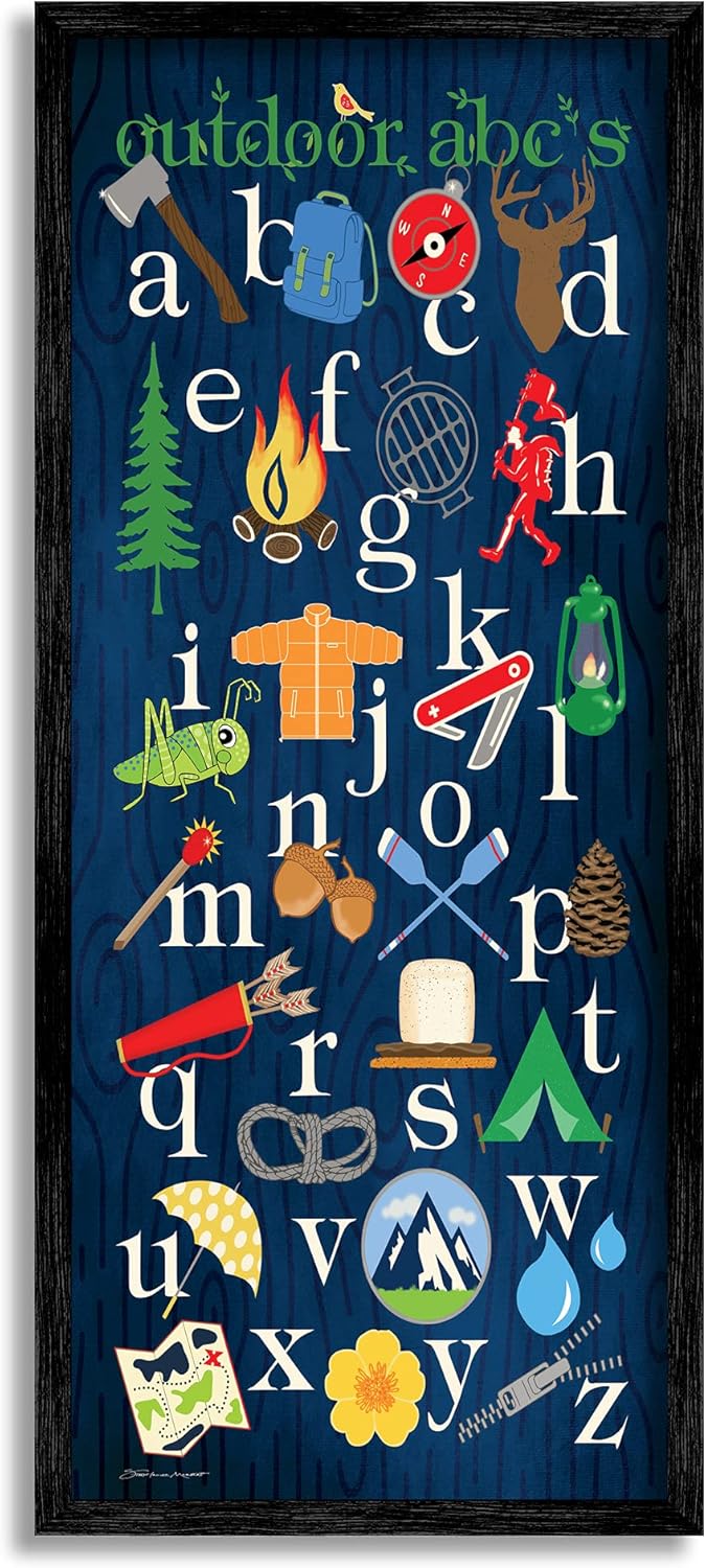 Stupell Industries Outdoor Abc's, Design by Stephanie Workman Marrott Black Framed Wall Art, 10 x 24, Multi-Color