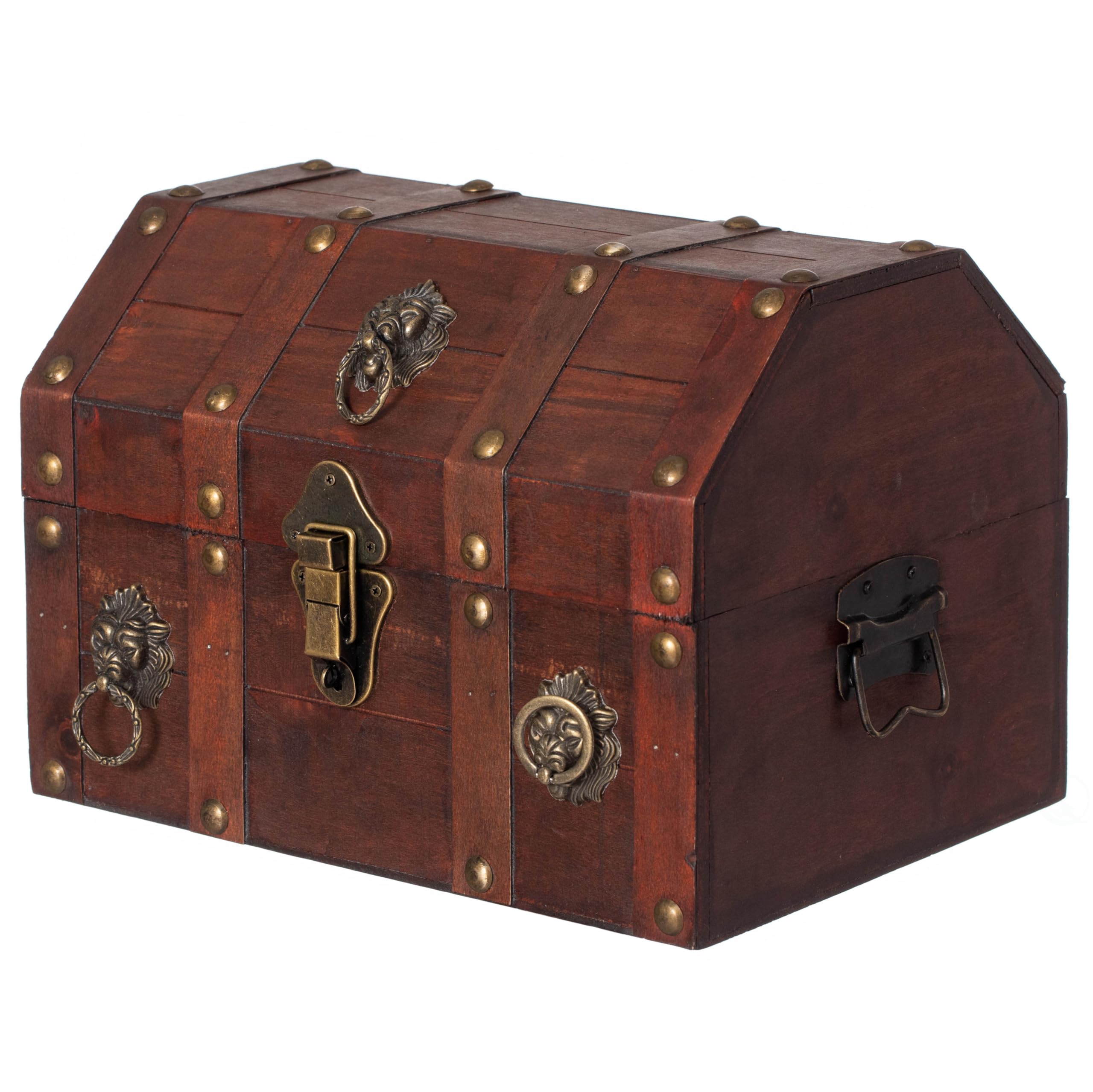 Antique Wooden Pirate Chest with Lion Rings-image-11