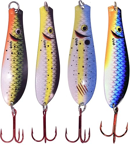 Doctor Spoon - Paquete de 4 cucharas de pesca ultra violeta de alta calidad, con imagen innovadora y tecnología de acabado ultra violeta, ideal para