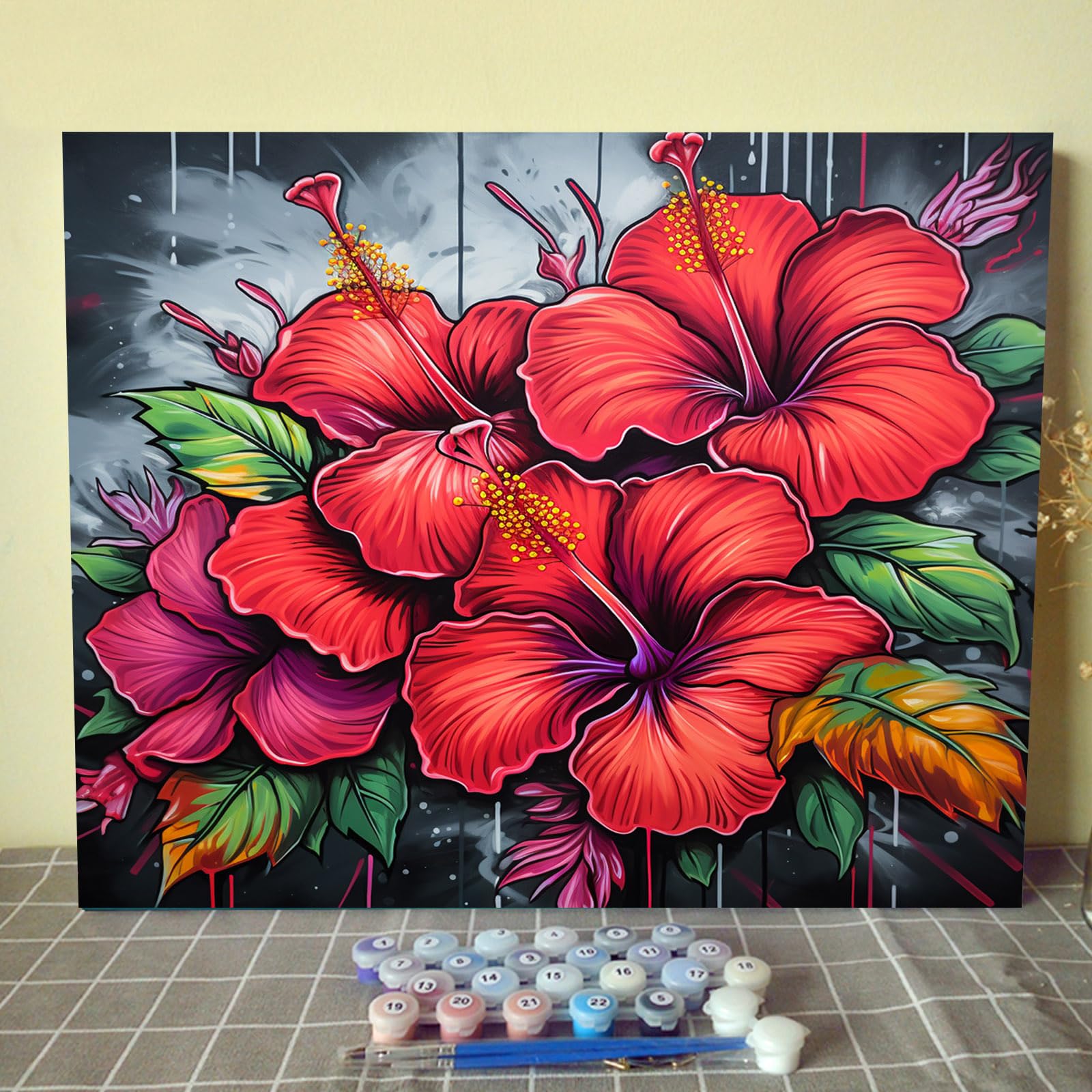 Amazon.com: Hibiscus FlowersD Paint by Number Kits 16 x 20 inch
