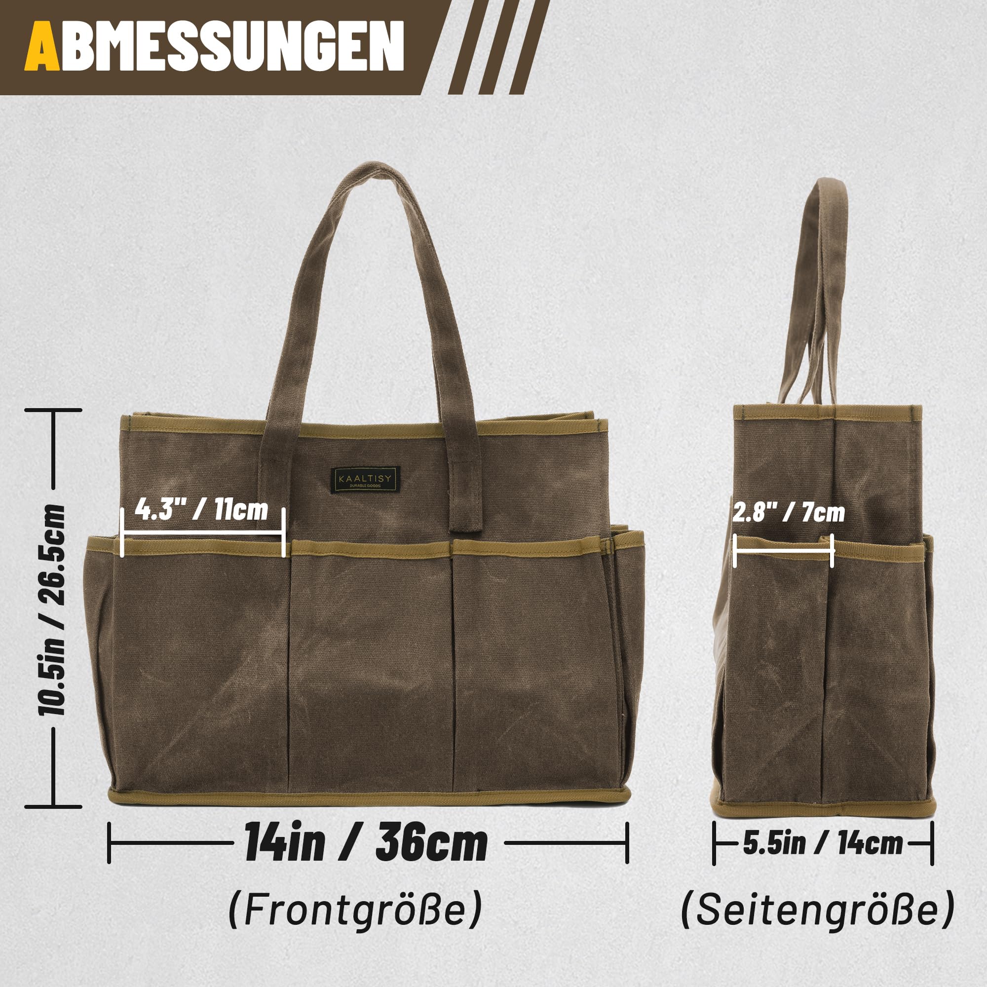 Canvas Werkzeug Tasche, 16OZ Waxed Canvas Werkzeug - Aufbewahrungstasche für Gartengeräte Schraubenzieher - Grau, Tragbare 11 Taschen Garten Tote Bag mit Griff (36 x 14 x 26.5cm)