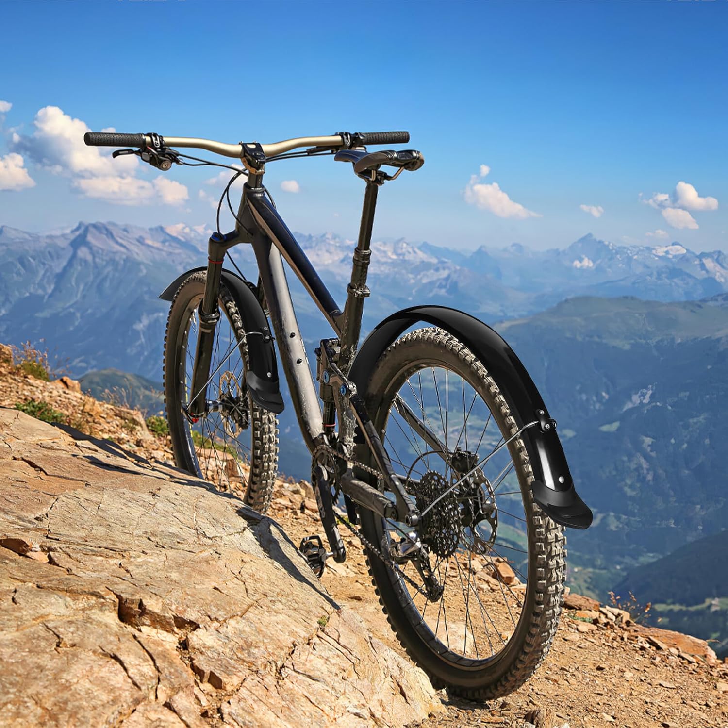 Yardwe Mountain Bike Mudguards Full Coverage Front Rear Mudguard Extended Wide Tail for Splash Protection Compatible with Road Touring Bikes Easy Install Random Color